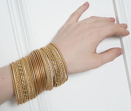 Miniatura 2 de Touchstone - Pulseras de metal indio para mujer, de aleación de oro, colección de 2 docenas de pulseras Bollywood, para mujer, apilable, anchas
