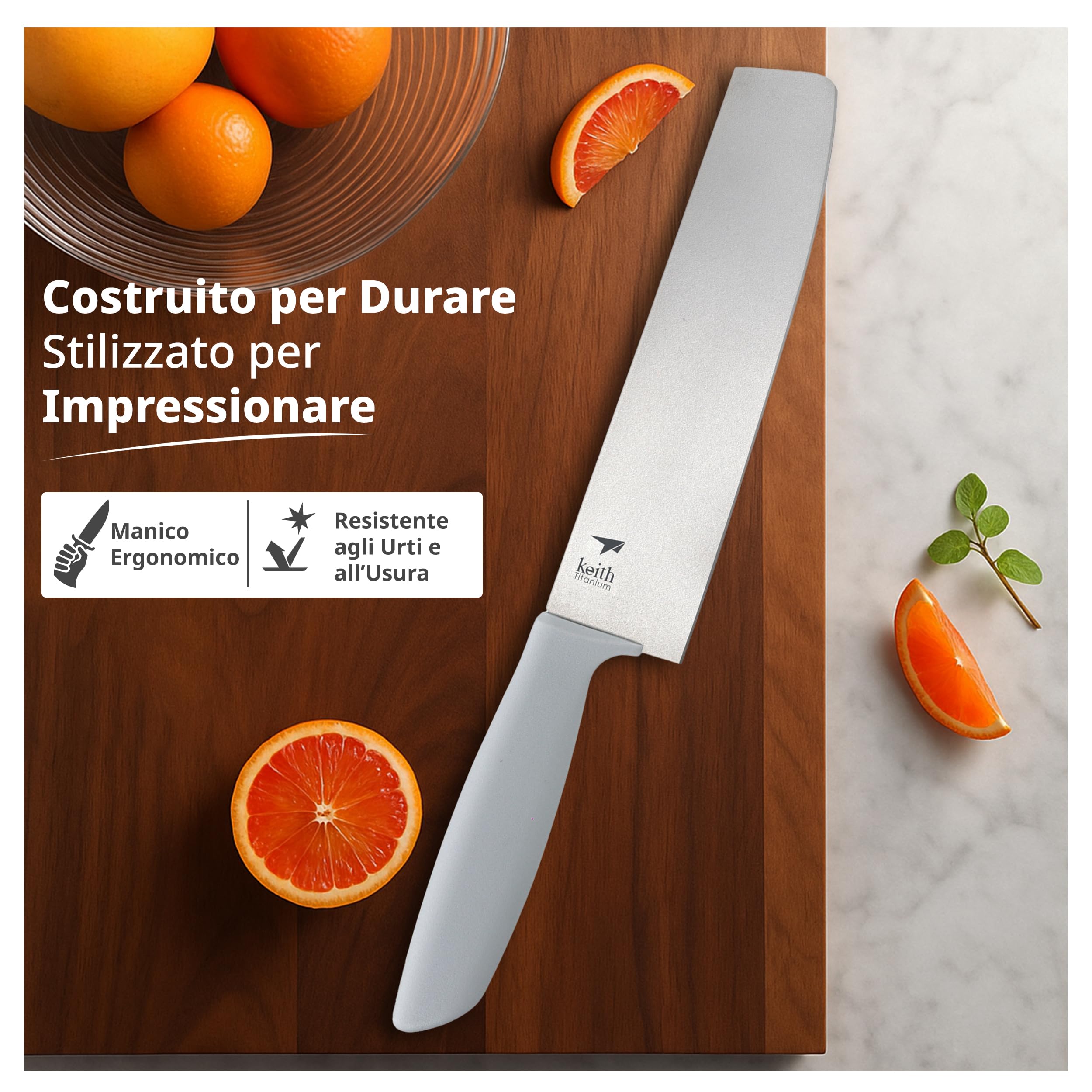 Keith Coltello da Cucina in Titanio con Fodero, Ti8743, Coltello Multiuso Portatile per Tagli Precisi di Verdure, Frutta e Carne, Ideale per Cucina, Campeggio, Trekking (31.2 x 4.4 cm)