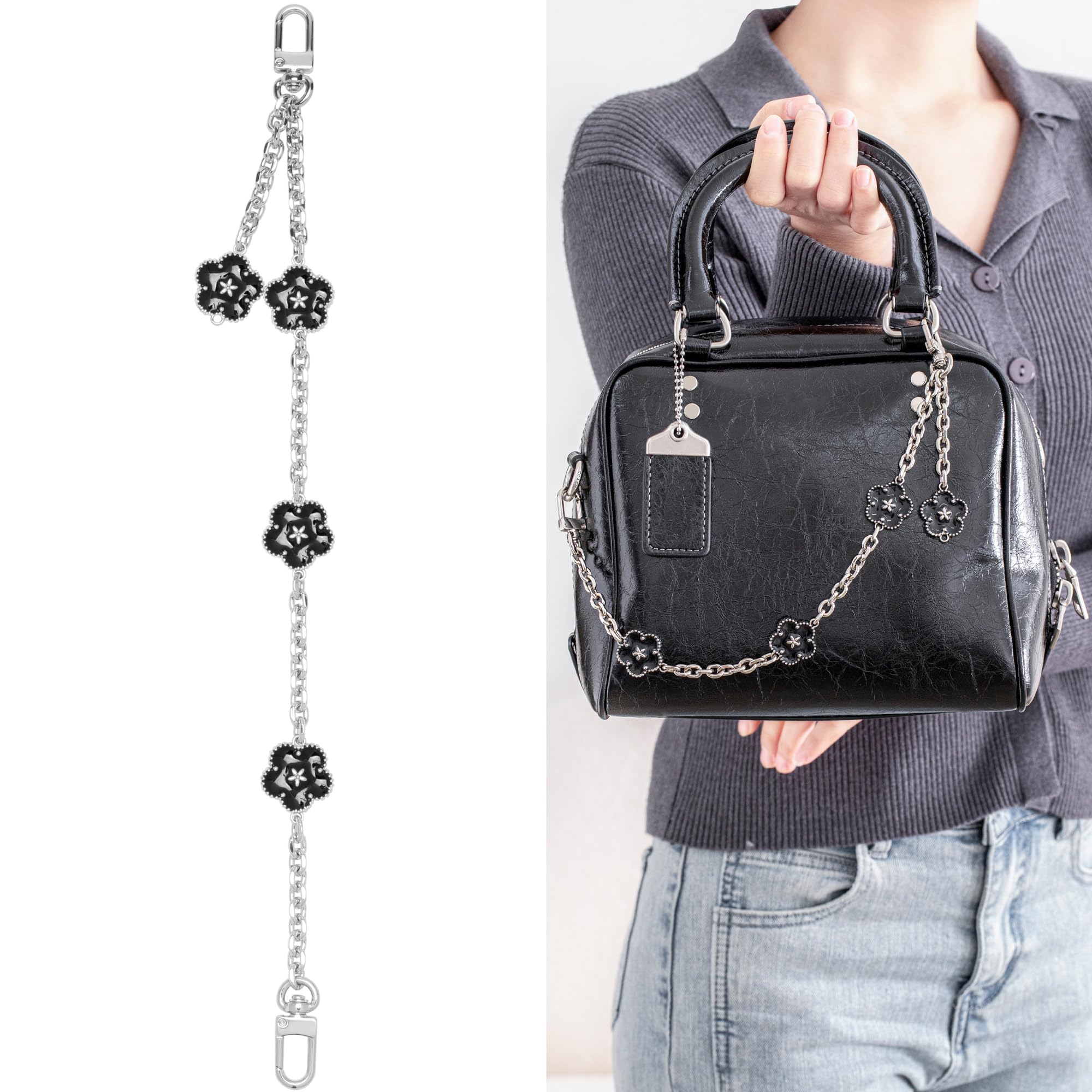 FANJI Project Tote Bag Chain for COACH Cube Rogue Handbag,Replacement Extension Chain for Purse Shoulder Bags Handle Bag Chain Straps Accessories(Black)