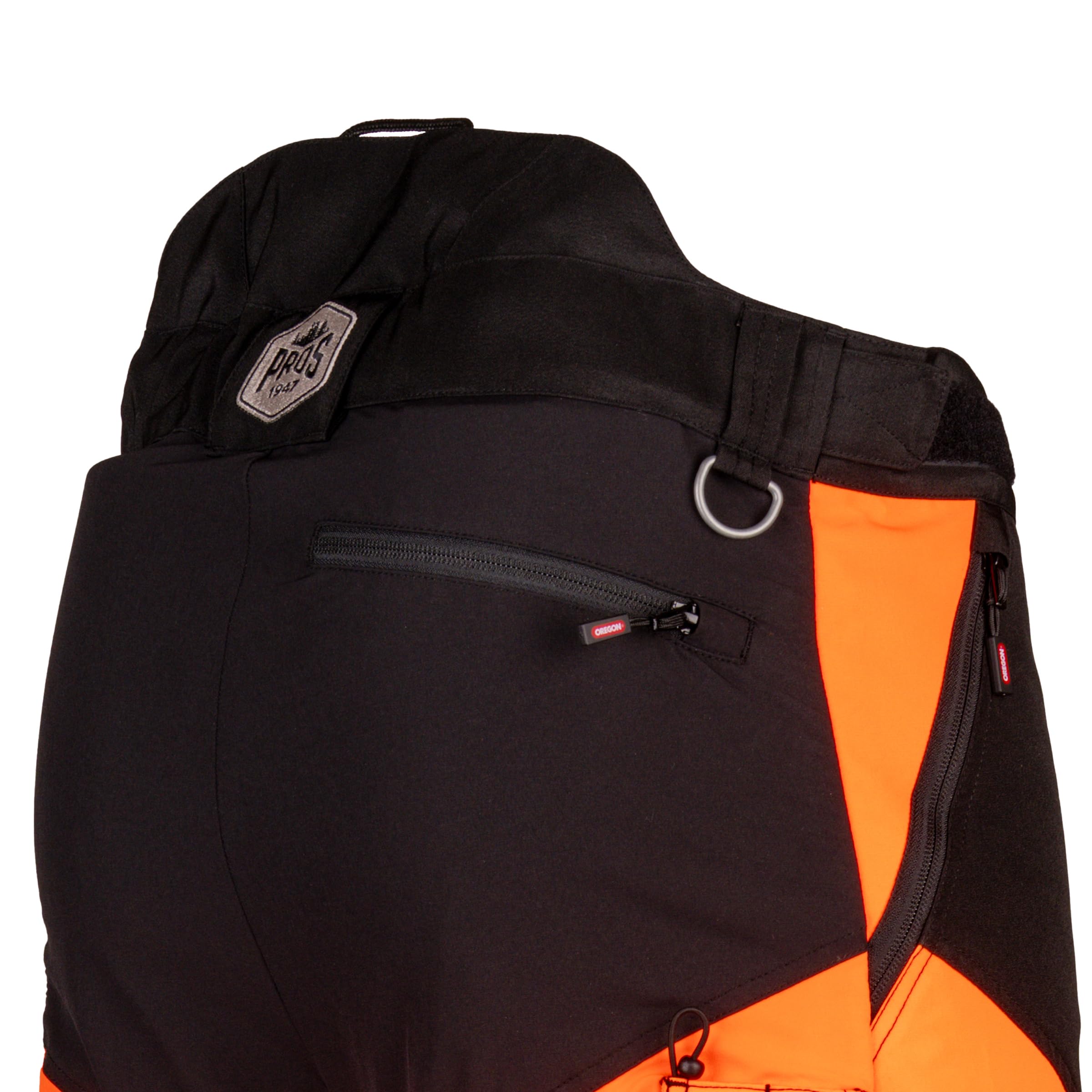Oregon Protect Pro Schnittschutzhose, Für Damen und Herren, Hi-Vis-Arbeitshose, Atmungsaktive Arbeitskleidung mit 4-Taschen-Design, Forsthose für Motorsägen, rot/gelb, orange/schwarz
