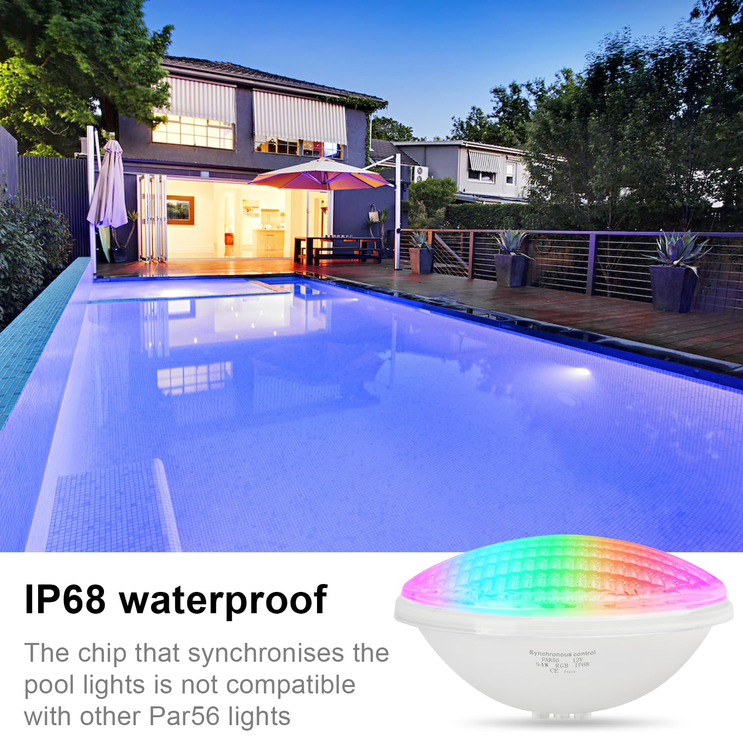54W LED Poolbeleuchtung PAR56, 12V RGB Timing 2/4/6H Schwimmbadbeleuchtung, Externe Synchronisation mit Fernbedienung, IP68 Wasserdichter Pool Lampe Licht mit Fernbedienung (2 Stück) | 12V Schwimmbadbeleuchtung mit Fernbedienung, IP68 Wasserdichter Pool L