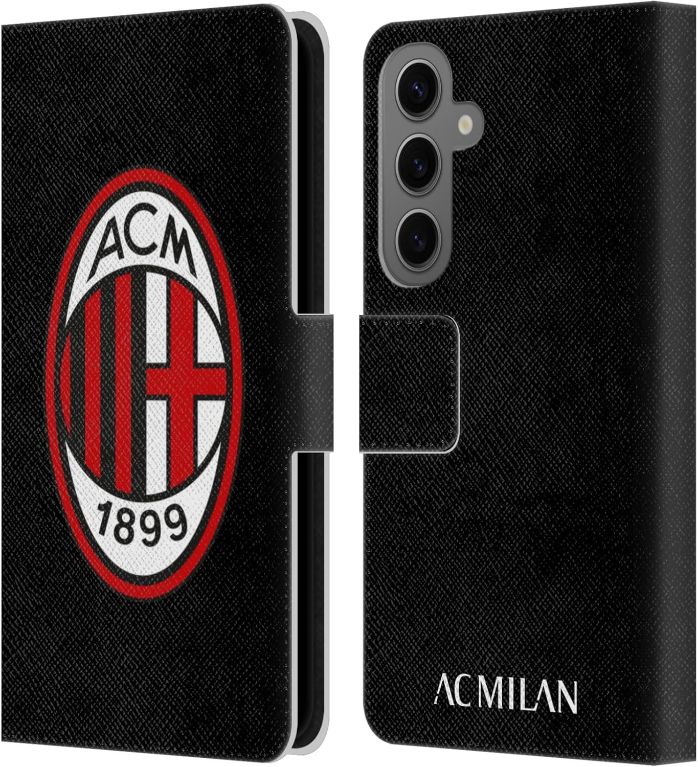 Head Case Designs Officially Licensed AC Milan Full Colour Black Crest Leather Wallet Case Compatible with Samsung Galaxy S25