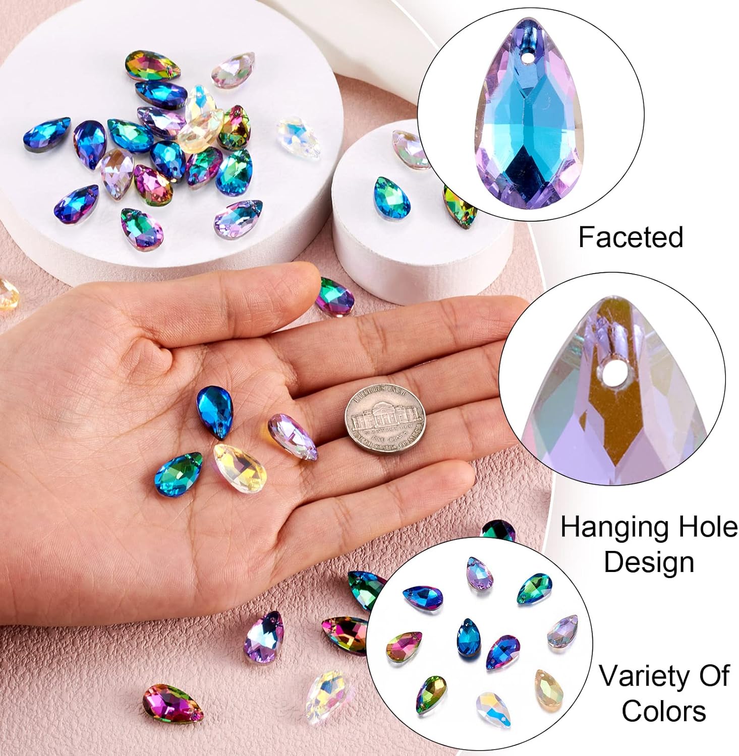 PH PandaHall Pandhall 100Pcs Crystal Teardrop Glass Beads Faceted Teardrop Beads Tear Drop Hanging Pendants for Women Necklace Bracelet Earring Jewelry Making - Image 6