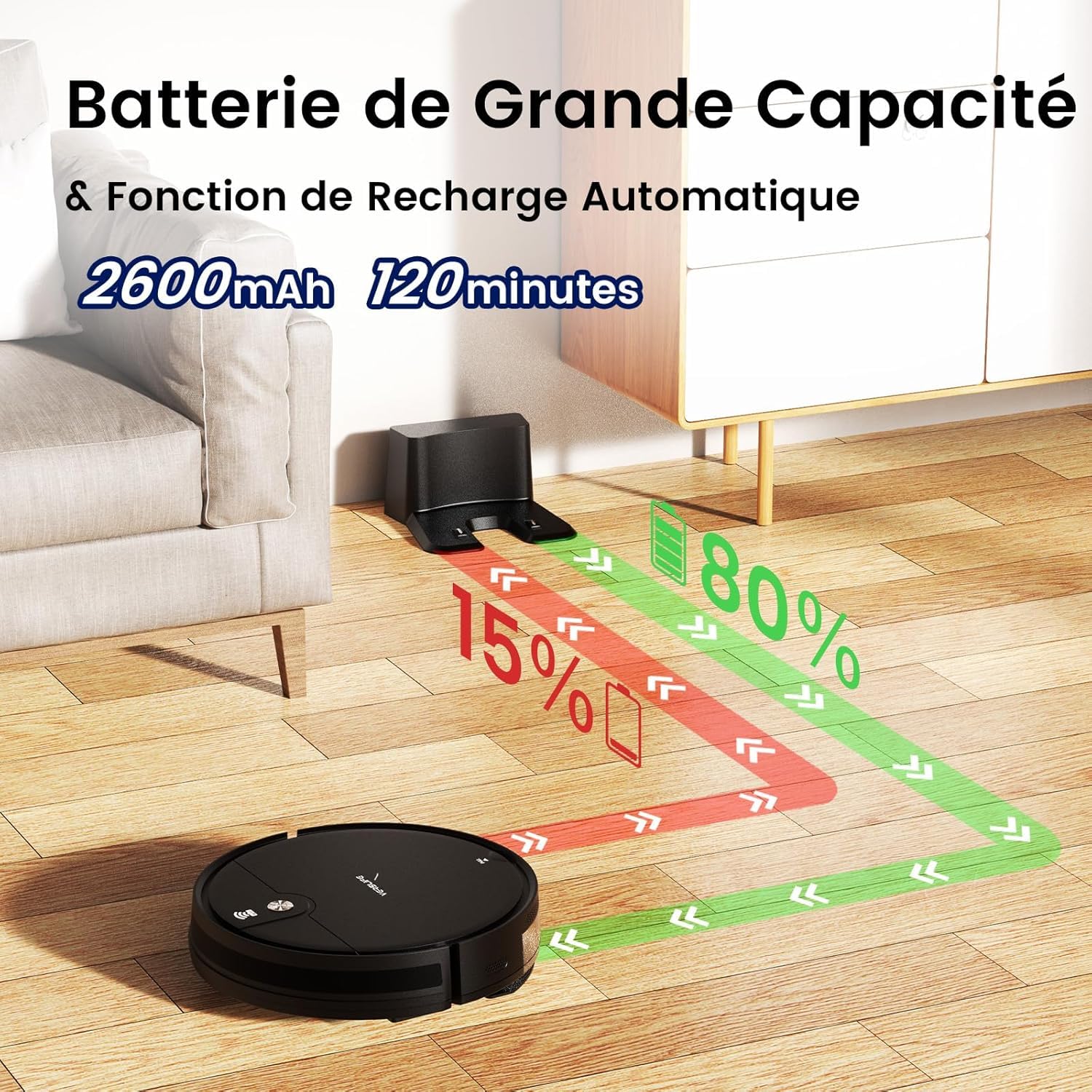 VersLife L6 Robot Aspirateur Laveur, 2 en 1 Aspirateur Robot Laveur, 4000Pa, 120 Min d'Autonomie, Alexa/WiFi/APP/Télécommande, Ricarica Automatica, pour Sols Durs, Tapis et Poils d'animaux (Noir)