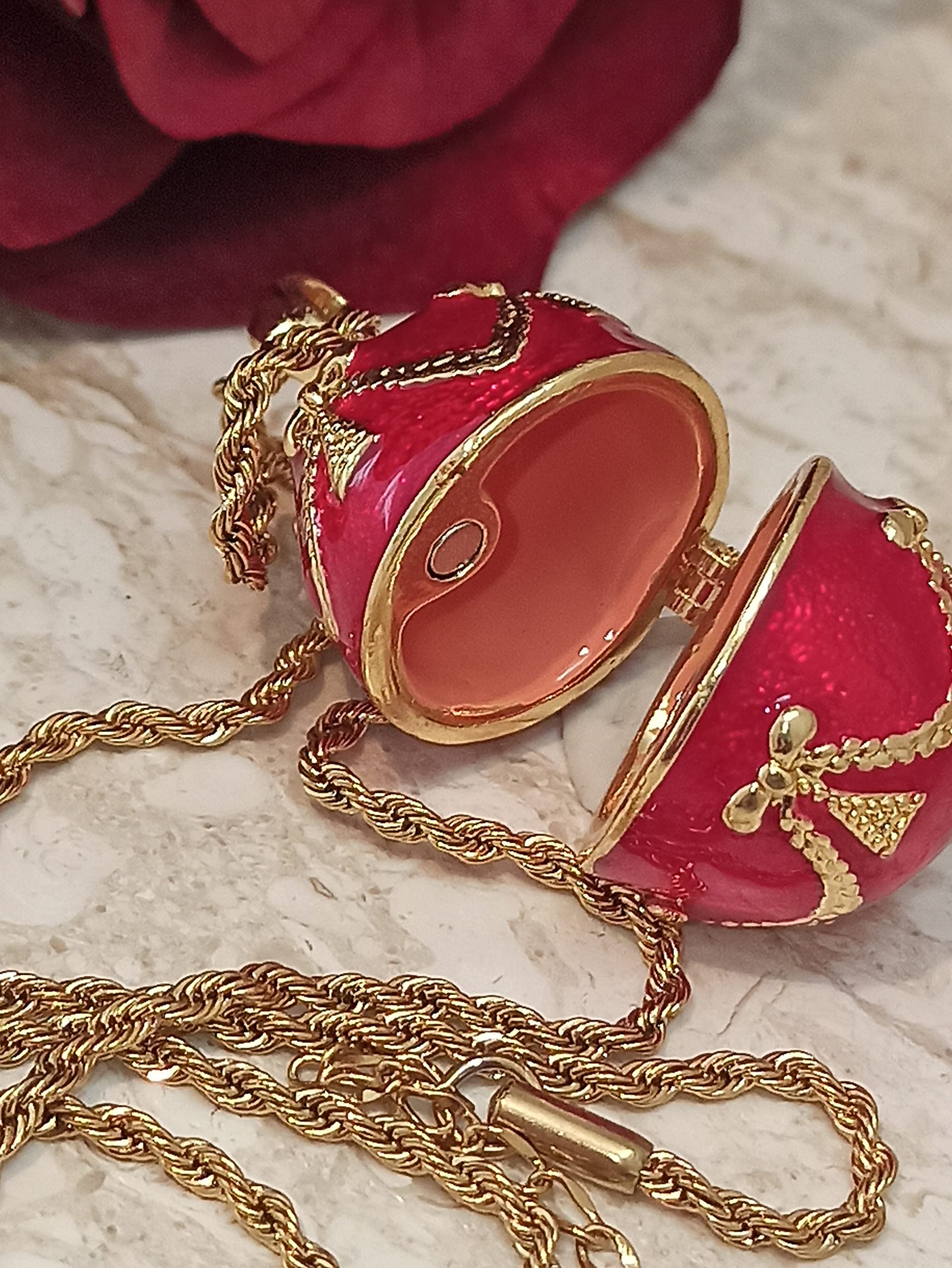 FABERGE Luxury Ruby Jewelry SET for Ladies Necklaces Set Bracelets for women FABERGE Egg Pendant Bracelet Necklace Set Adjustable 24K GOLD Gold chain Special Gifts for Daughter Sister Girlfriend 2CT
