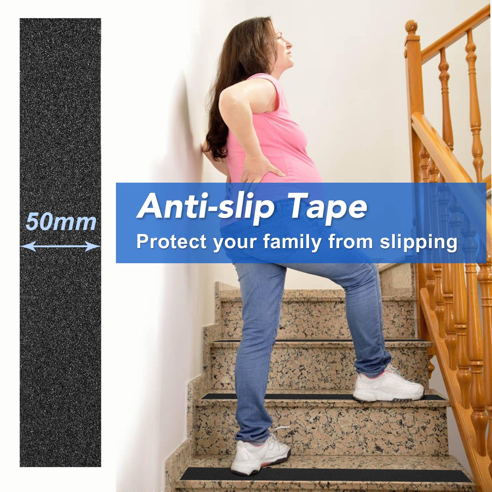 BOMEI PACK Antirutsch Klebeband Streifen mit Selbstklebend, Schwarz 4 Rollen 5cm x 10m Treppe Stufen Band Kleber Rutschfest Klebeband, Hohe Traktion für innen- und Außenbereich Non Slip Tape