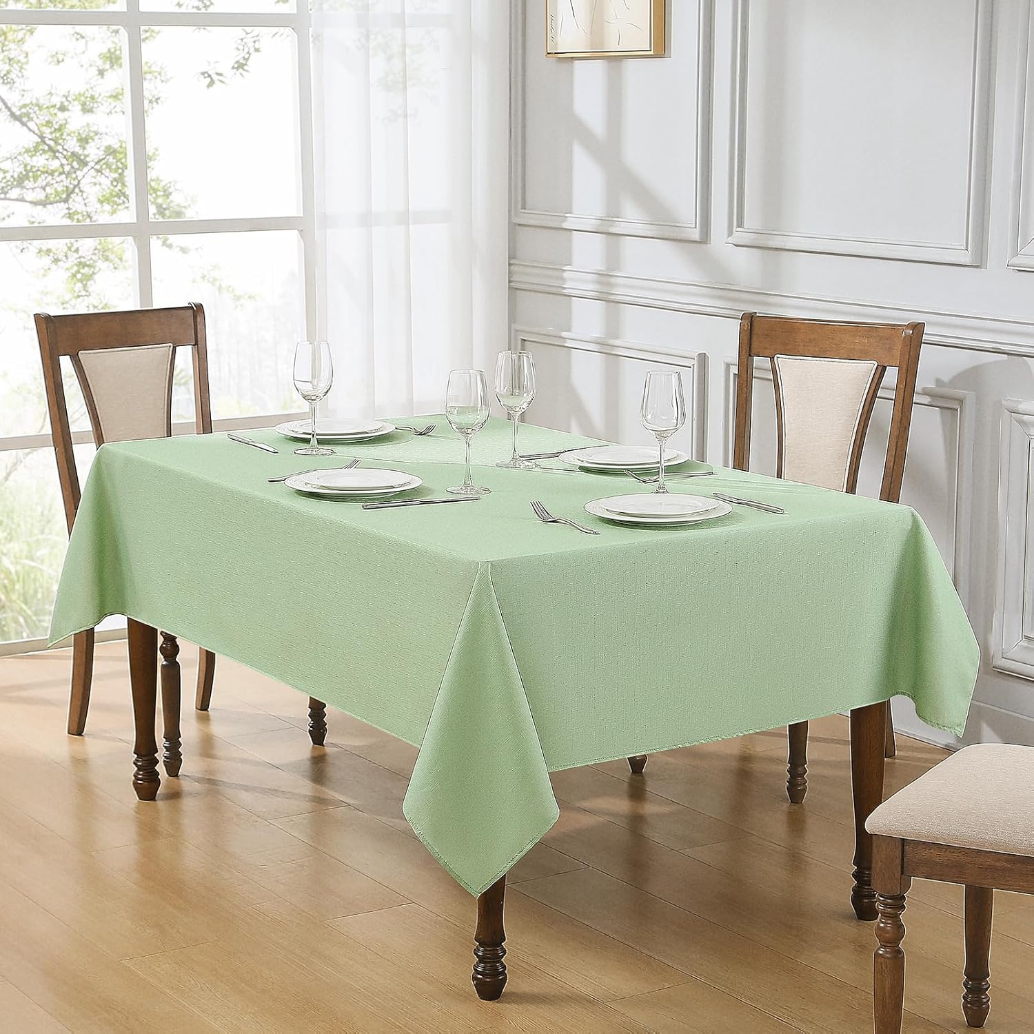 VidaFete 2 Pack 60*120inch Rectangle Tablecloth Linen Textured,Waterproof Stain Resistant Table Cloth Dining Table Cover for Kitchen Dinning Party Banquet Rectangular Tabletop Decoration(Sage Green)