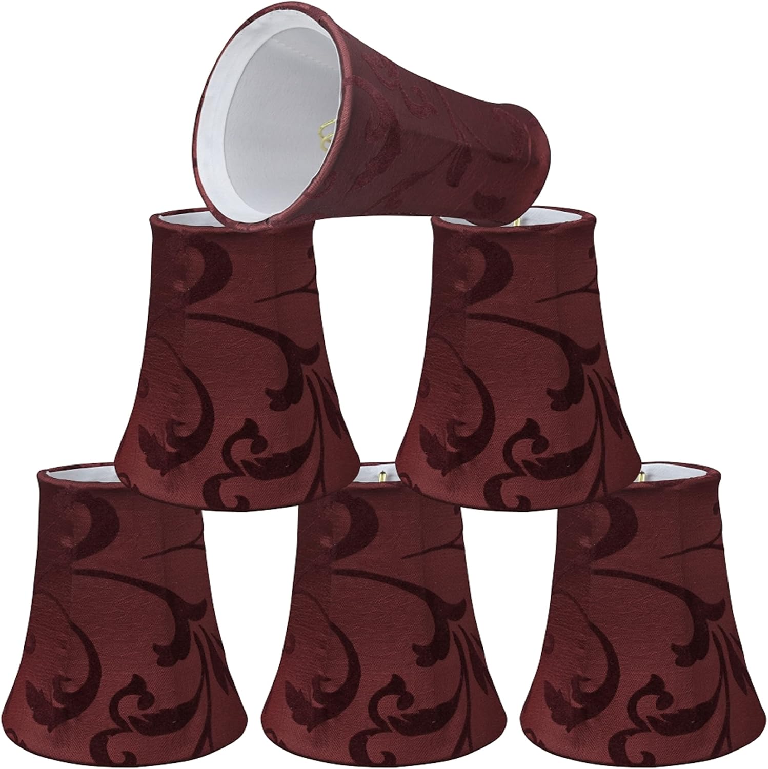 Aspen Creative 30249-6A, Bell Clip-On Chandelier Lamp Shade, Red, 2-1/2" Top x 4" Bottom x 5" Slant Height, Set of 6