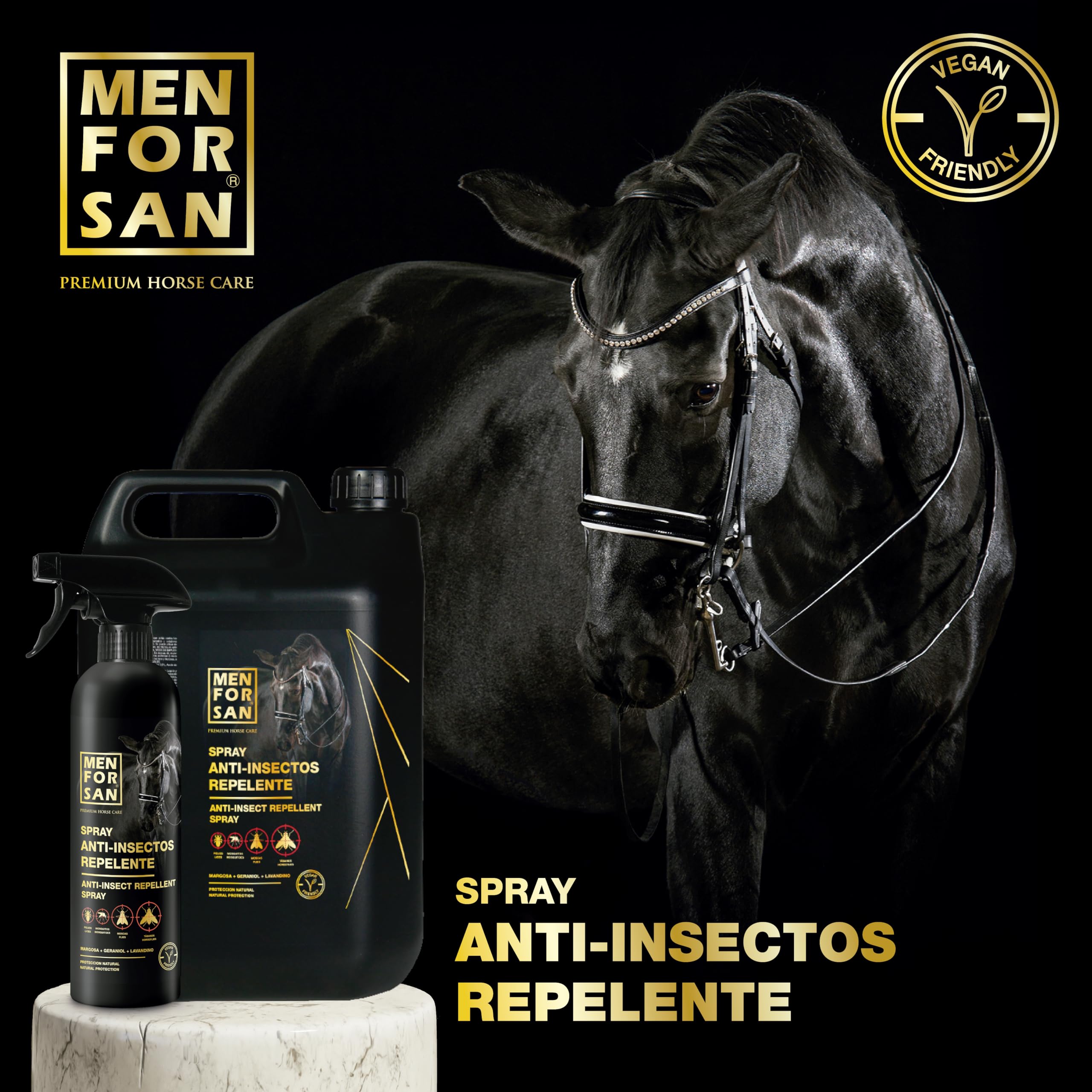 MENFORSAN Spray Anti-Insectos Repelente, 5L | con Margosa, geraniol y lavandino | Bio, 100% Natural | Premium Horse Care