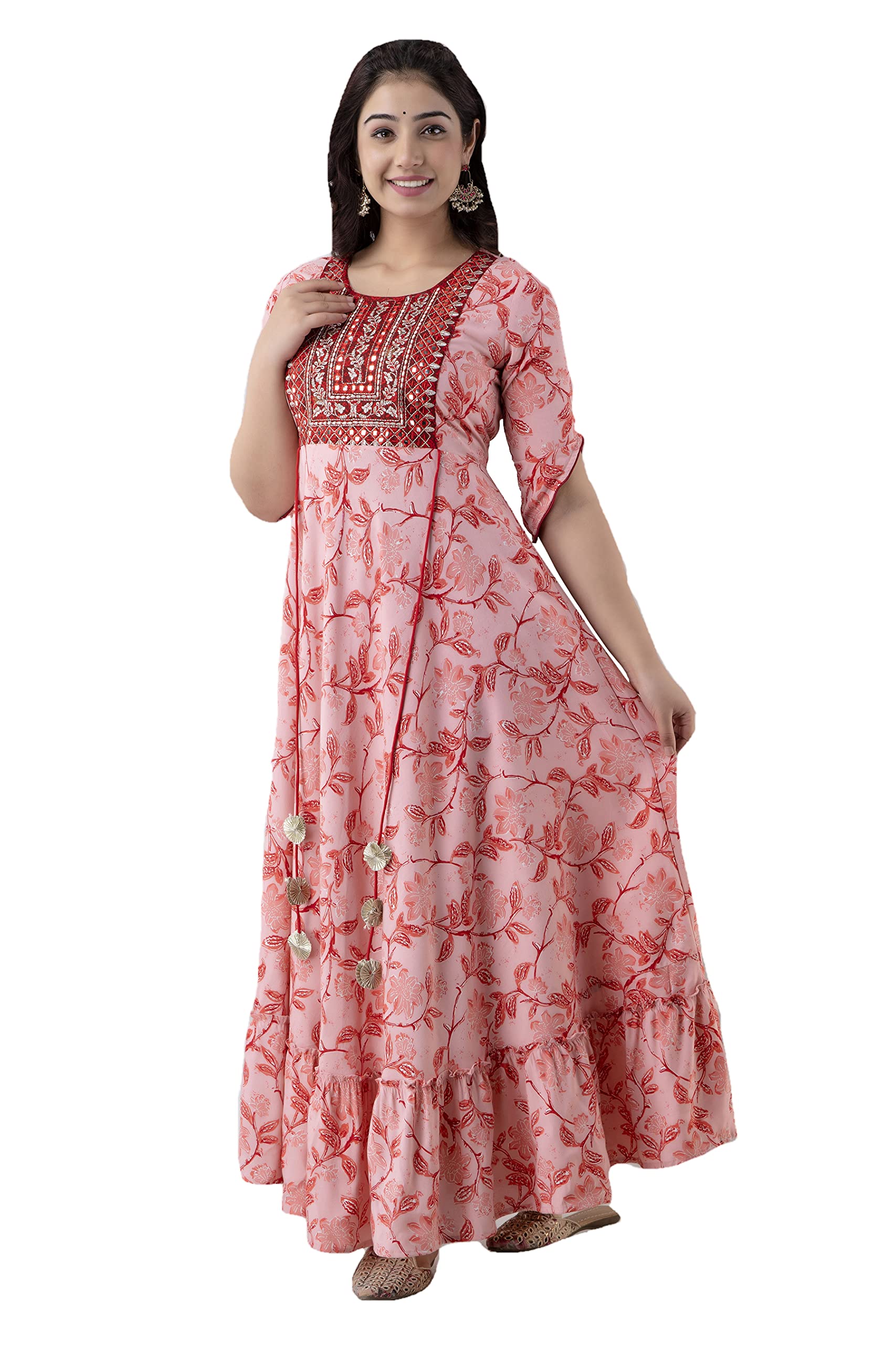 ftdiva Rayon Floral Print Anarkali Gown for Women in Pink-picture-9