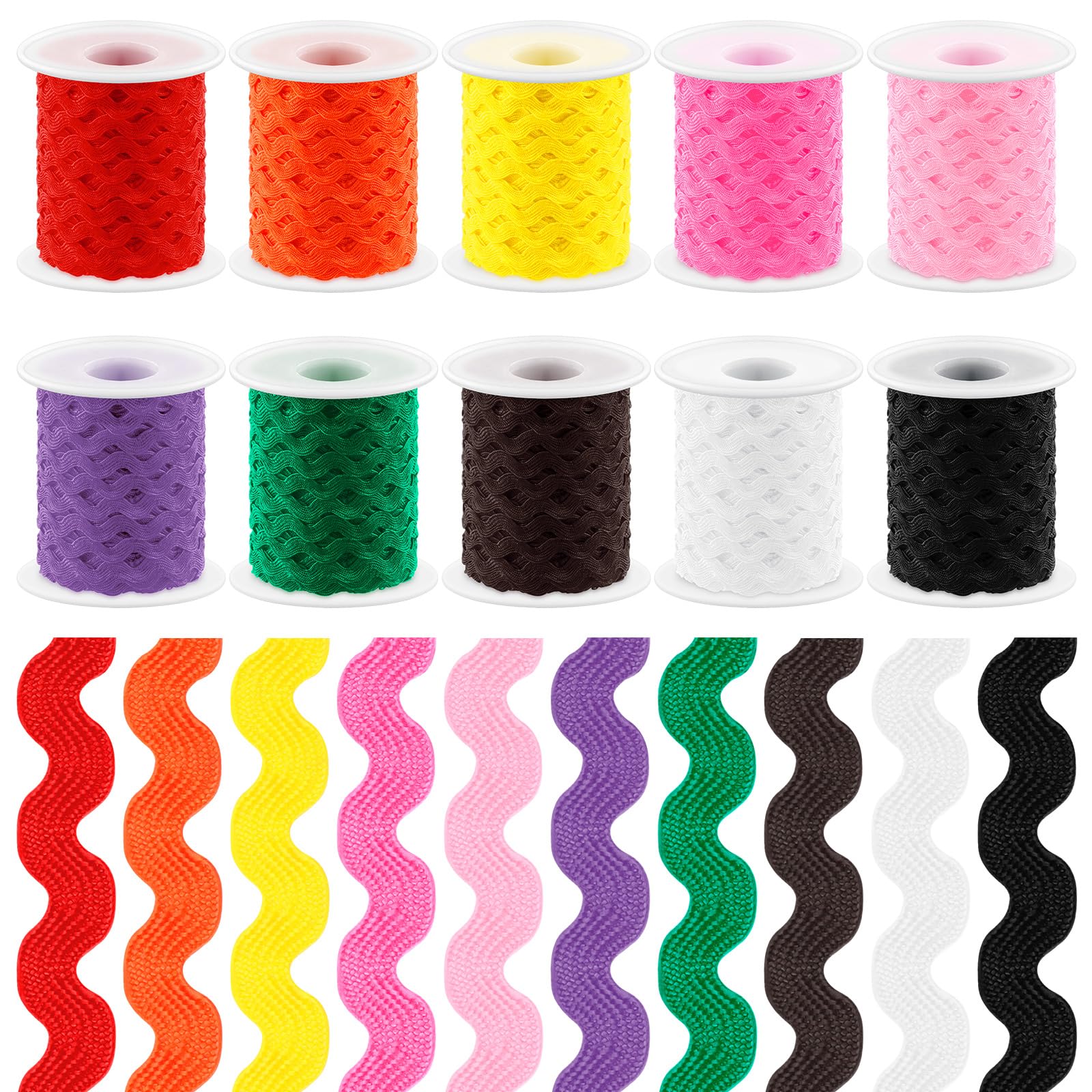 Hilitchi 27 Yards Red Rickrack Trim Lace Ribbon Set,25M Wave Bending Fringe Trim Ribbon Lace Ribbon Rick Rack Wave Sewing Bending Fringe Trim Fabric Ribbon for Clothes Dress Sewing