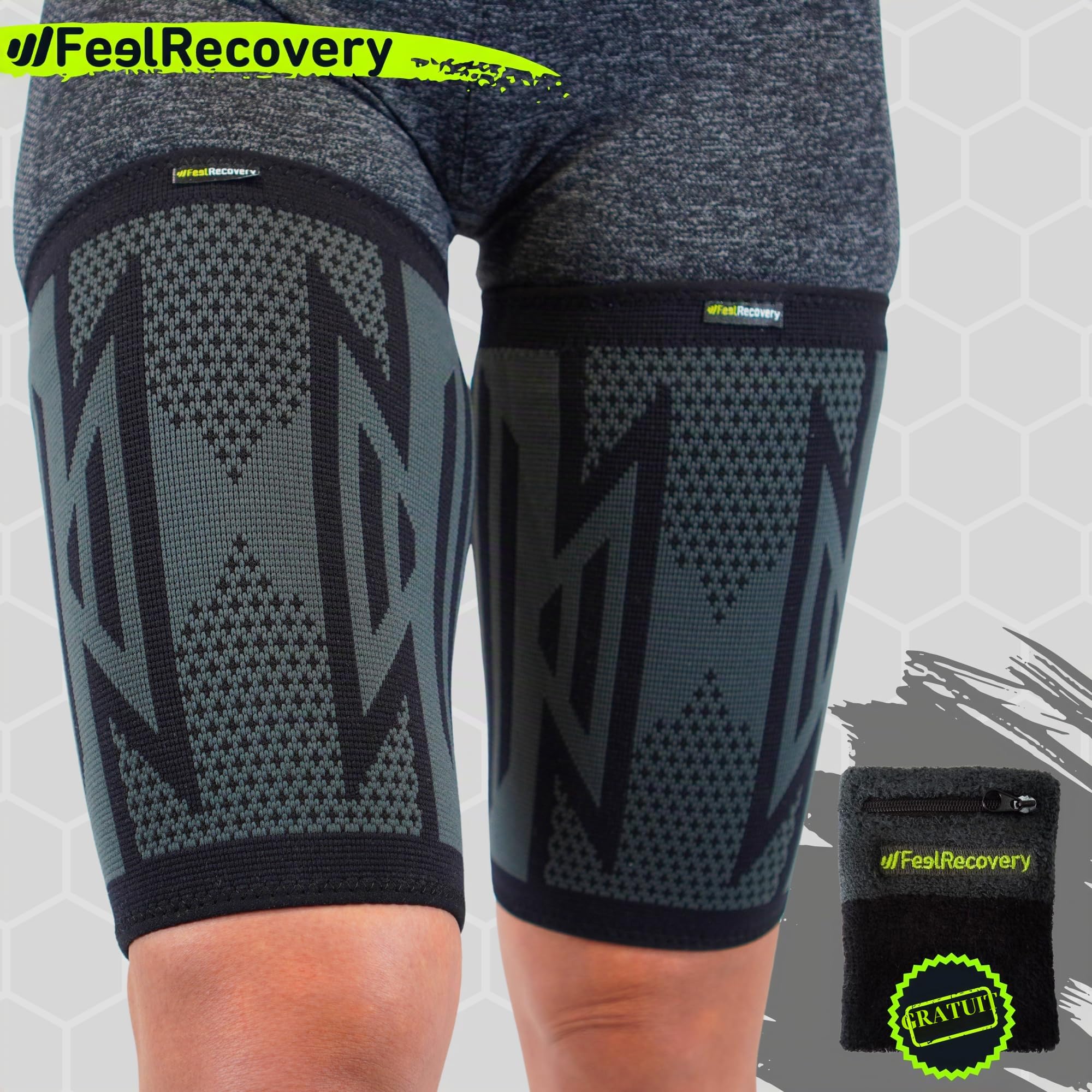 2 Pack Manchon de Compression Cuisse Homme et Femme - Maintien Cuisse pour Soulager Douleurs Ischio-Jambiers, Quadriceps et L'Aine, Tensions Musculaires, Crampes et Running - Respirant et Antidérapant