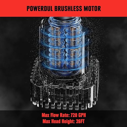 Miniatura 3 de Mellif Bomba de transferencia de agua inalámbrica para batería Milwaukee de 18 V, bomba sumergible de pozo profundo sin escobillas de 720 GPH, bomba