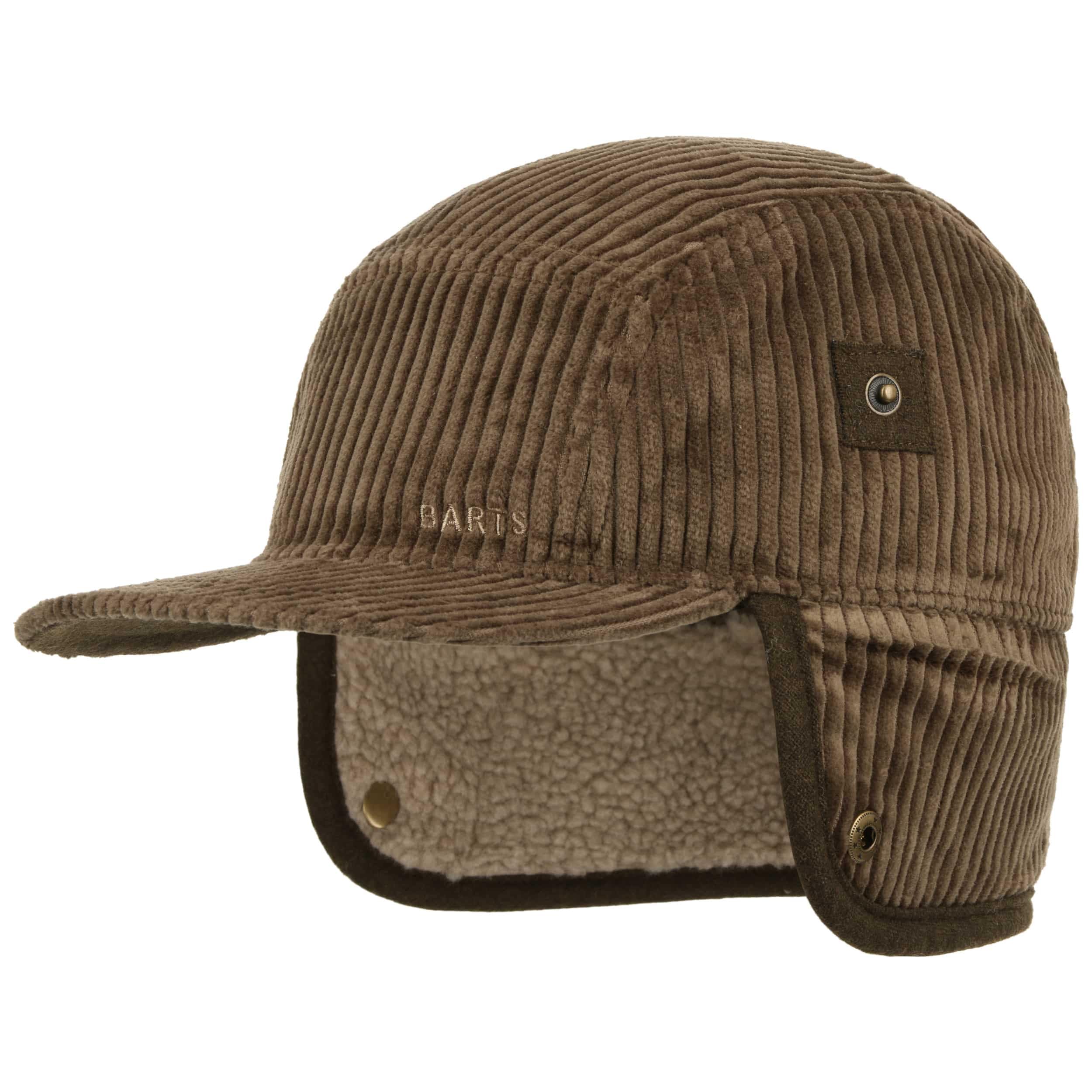 Barts Rayner Cap with Ear Flaps Men - Cotton Baseball Corduroy Peak, Lining, Leather Trim, Closed Back, Trim Autumn-Winter Winter - One Size Olive