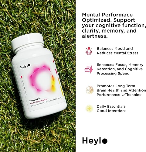 Miniatura 4 de Heylo - Suplemento cerebral nootrópico para concentración, energía y memoria Cognizin Citicolina, L-teanina, cafeína PurCaf, fosfatidilserina, B6