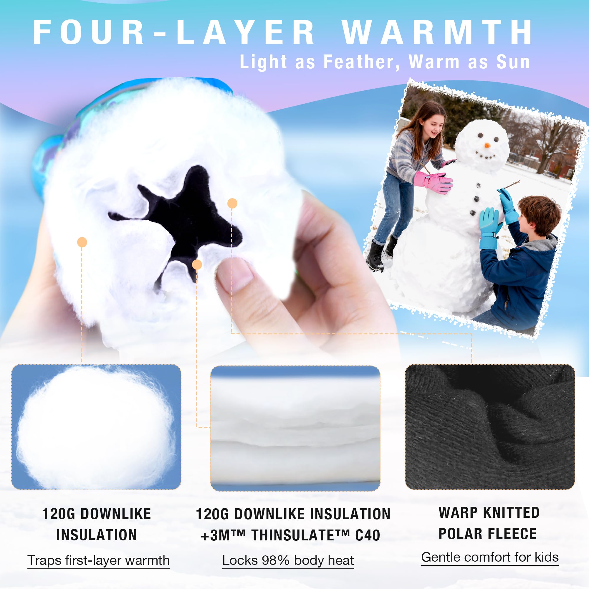Origem Guantes de Esquí Impermeables Térmicos para Niños 4-14 Años Nieve Trineo Snowboard Patinaje