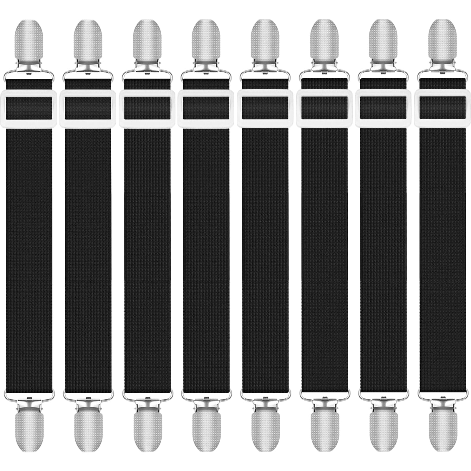 Quelcc 8 Stück Bettlakenspanner, (30cm -130cm) Bettlakenspanner Verstellbar, Elastische Bettlaken Spanngurte, Lakenspanner mit Metallclips, Bettlaken Spanner für Bettlaken, Matratze, Sofa, Bügelbrett