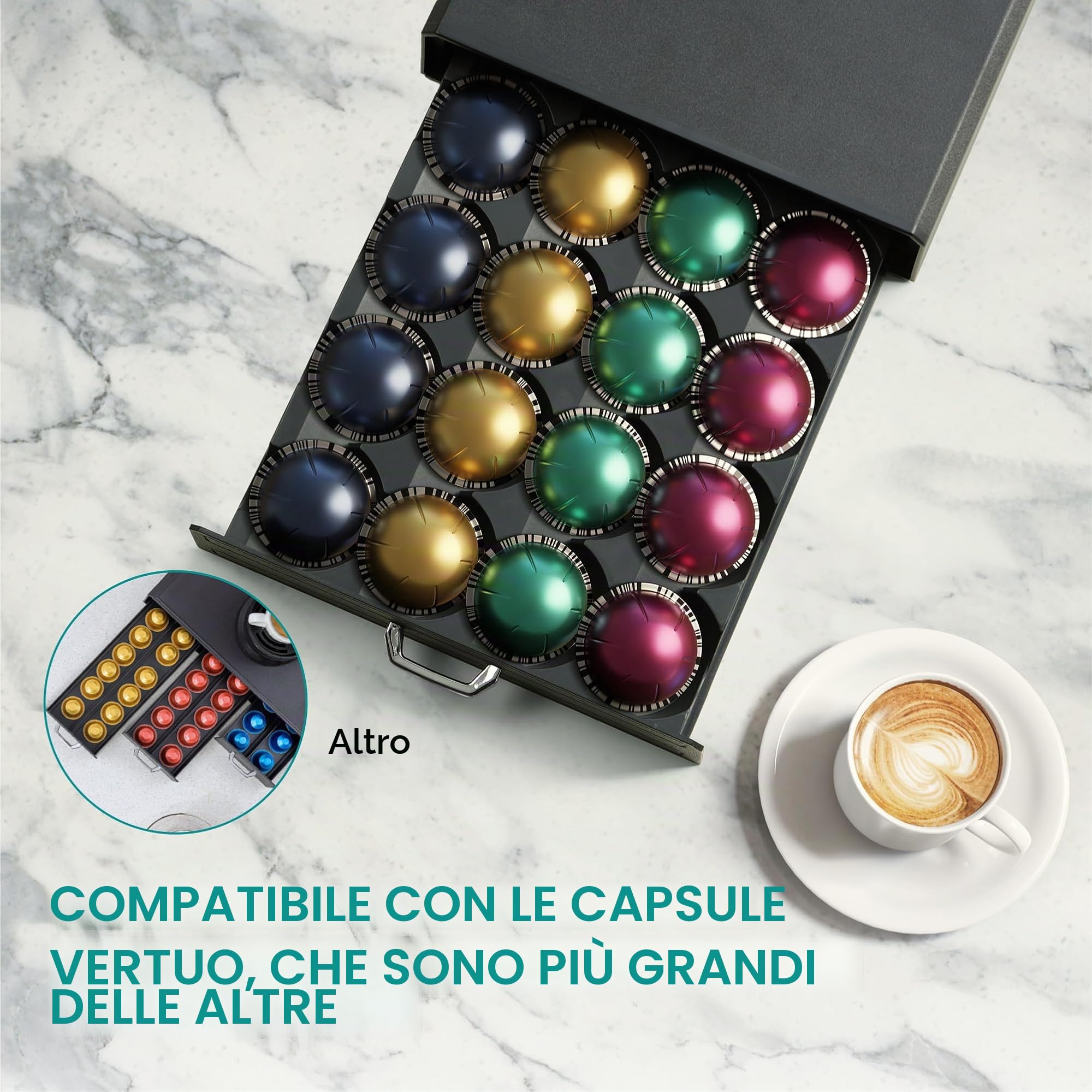 Navaris Cassetto Porta Capsule - Portacapsule Compatibile con Nespresso Vertuo - Contenitore 24x Capsule Macchina Espresso - Organizer e Supporto Macchine Caffè - Nero