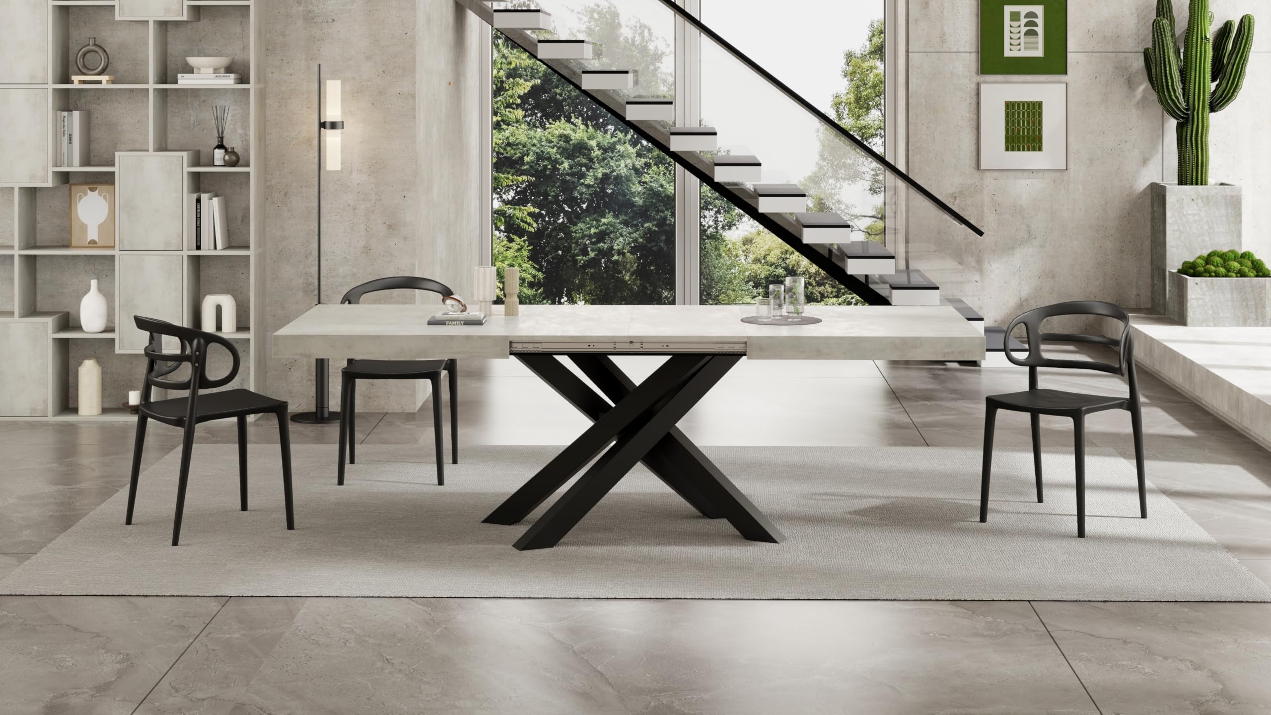 MOBILI FIVER, Sillas Carlotta, Set de 4, en Negro, Polipropileno, Silla por Cocina, Jardín, Salon