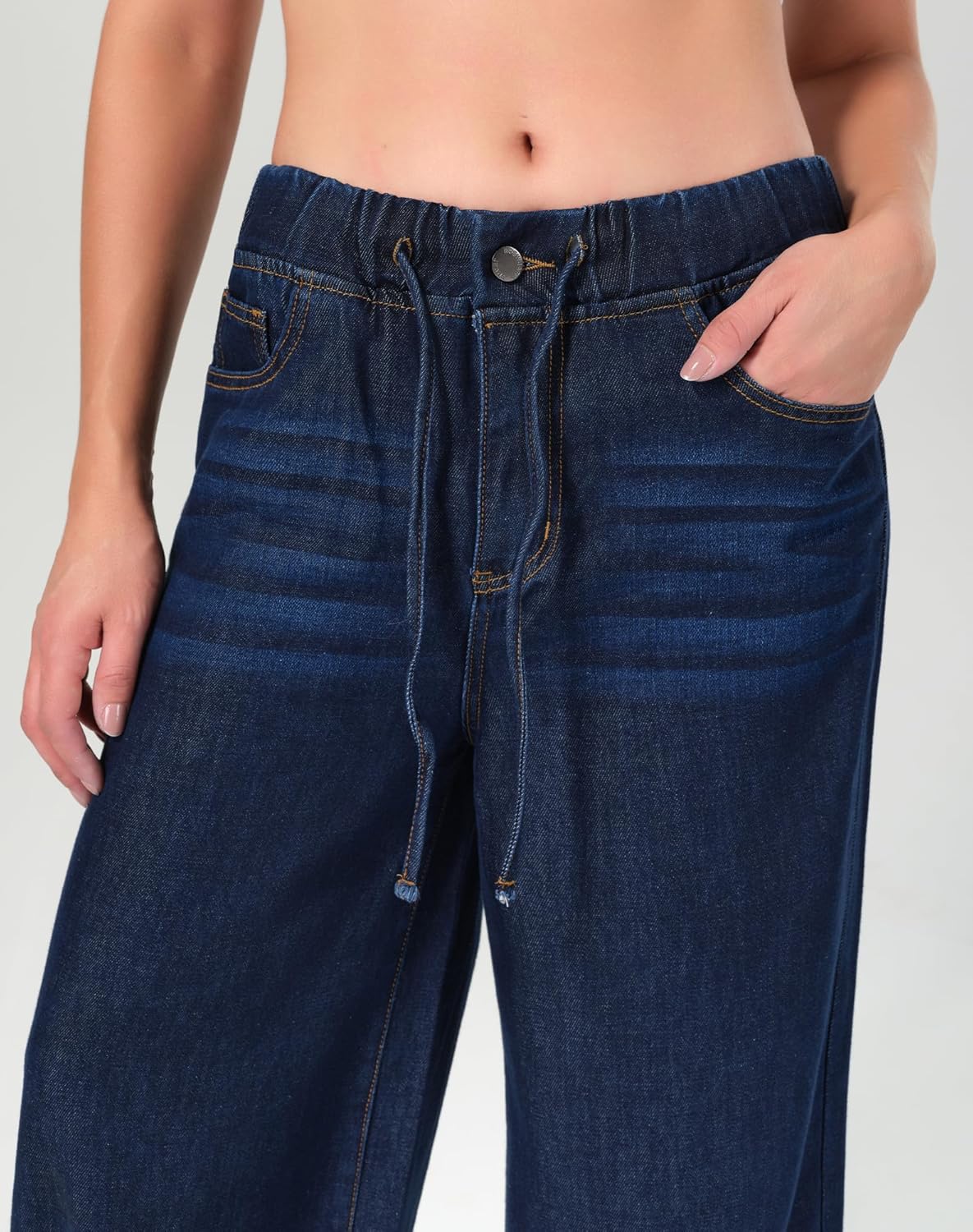 roswear Women's Wide Leg Jeans Non-Stretch Sweatpants-Like Lounge with Elastic Waist - Image 7