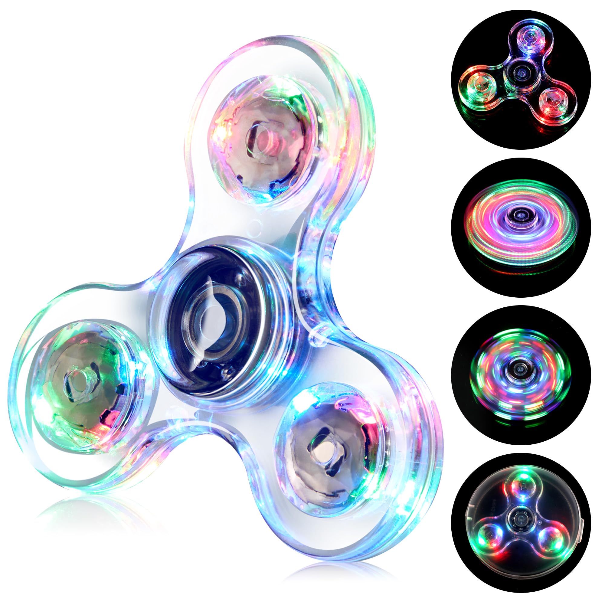 SCIONE Fidget Spinner, świecące zabawki fidget dla dzieci z kryształami LED, zabawka fidget spinner, zabawka (biała)