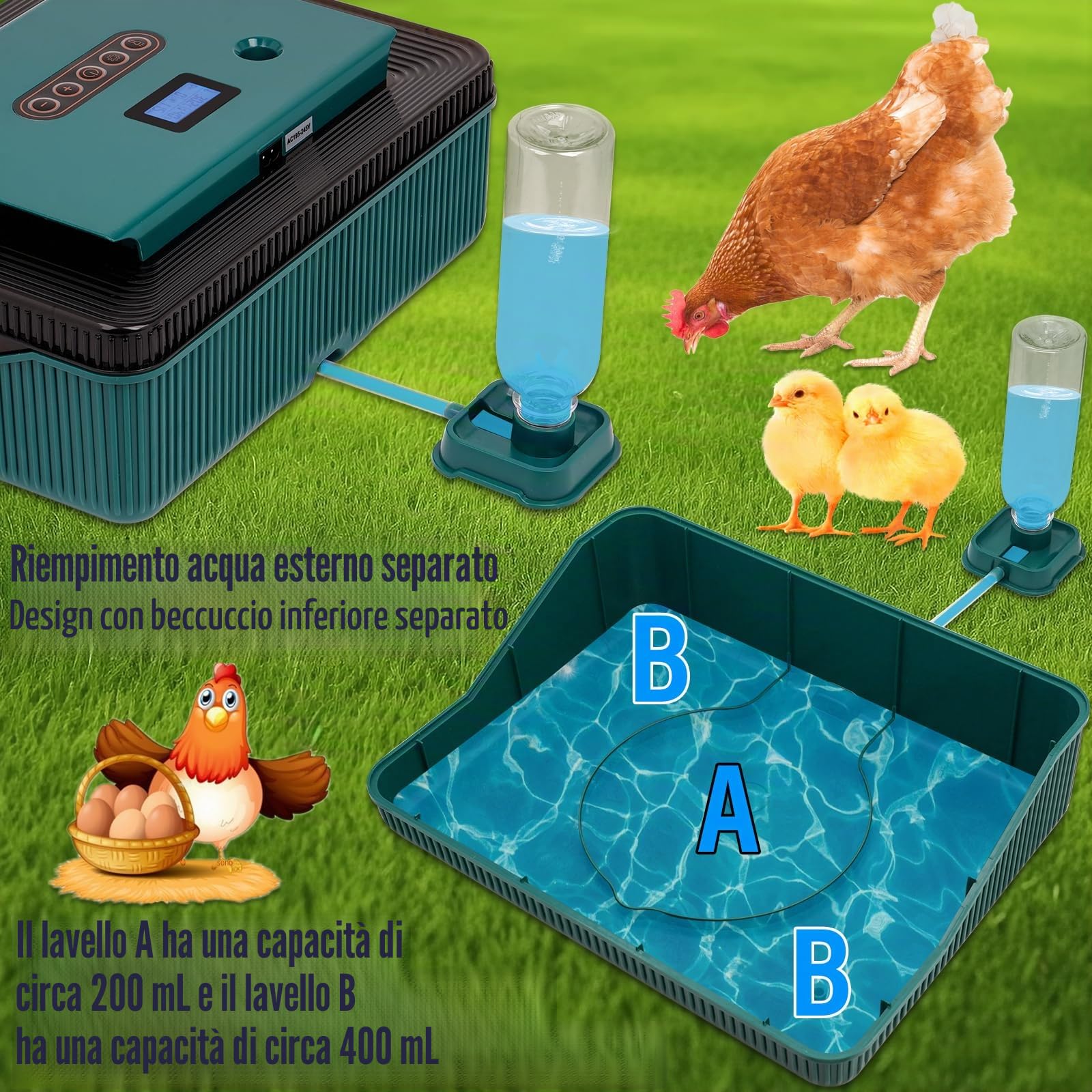 Incubatrice Automatica da 25 Uova con Display Led Multifunzione, Rovesciamento Automatico Delle Uova e Controllo Della Temperatura e Dell'Umidità, Adatta Per la Cova di Polli, Anatre e Oche