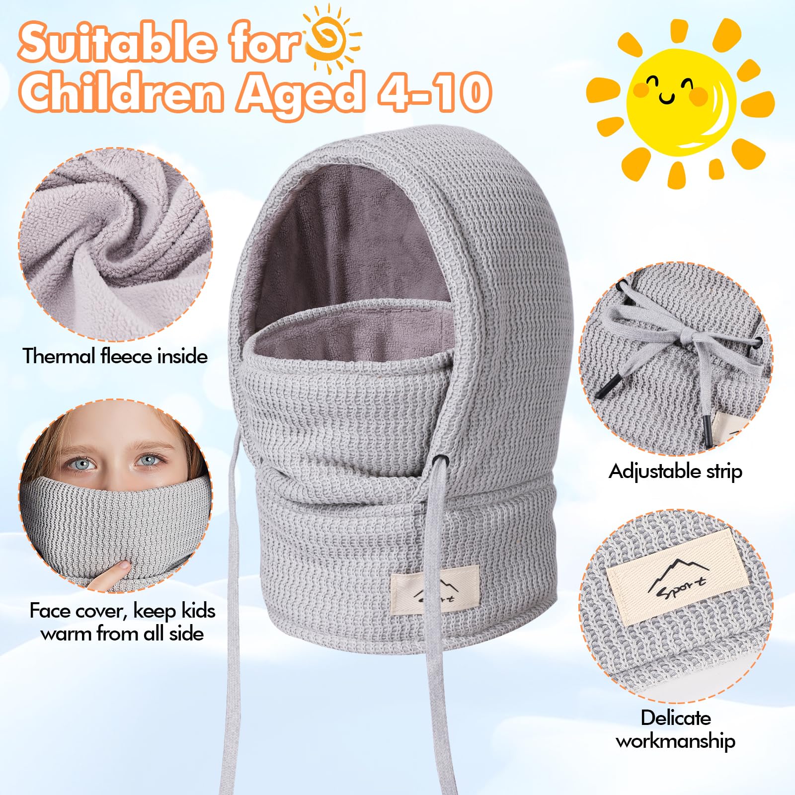 Pasamontañas Térmico Invierno Niños 4-10 años, Multifuncional Cálido Prueba de Viento Máscara De Esquí Ciclismo, Sombreros Gorro de punto Forro Polar Calentador de Cuello, Mascarilla Niños Niñas
