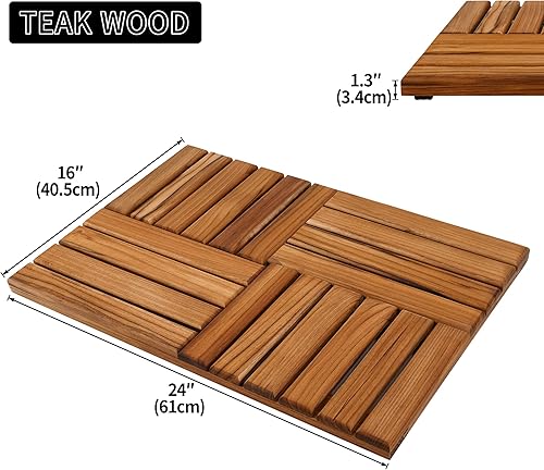 Miniatura 6 de Utoplike Organizador de ducha de madera de teca de 3 niveles y tapete de baño de madera de teca de 24 x 16 pulgadas