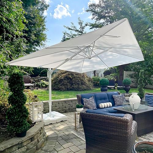 PURPLE LEAF Patio Cantilever Umbrella 9' X 11.5' Aluminum Frame, White