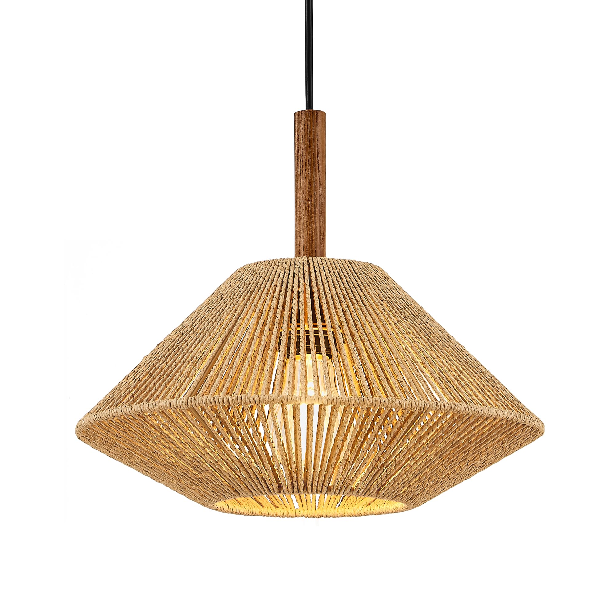 Photo 1 of ELYONA 12.6" Boho Pendant Light Fixtures, Rattan Woven Pendant Light with Solid Ash Wood, Hanging Light for Kitchen Island, Farmhouse Ceiling Light for Dining Room Bedroom Living Room