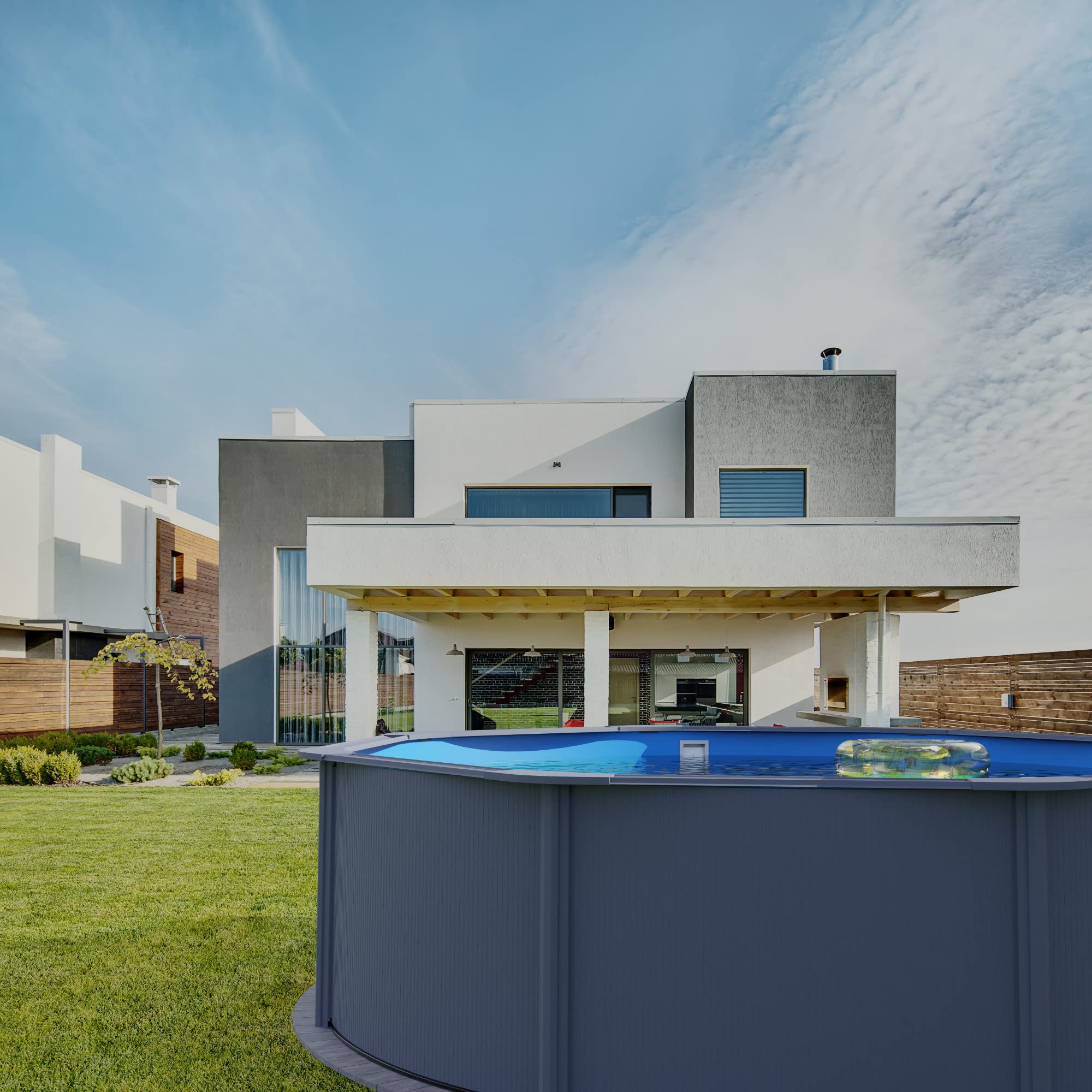 Planet Pool Stahlwandpool rund Classic 360x120 cm, Stahl 0,4 mm anthrazit, Folie 0,3 mm blau, Overlap