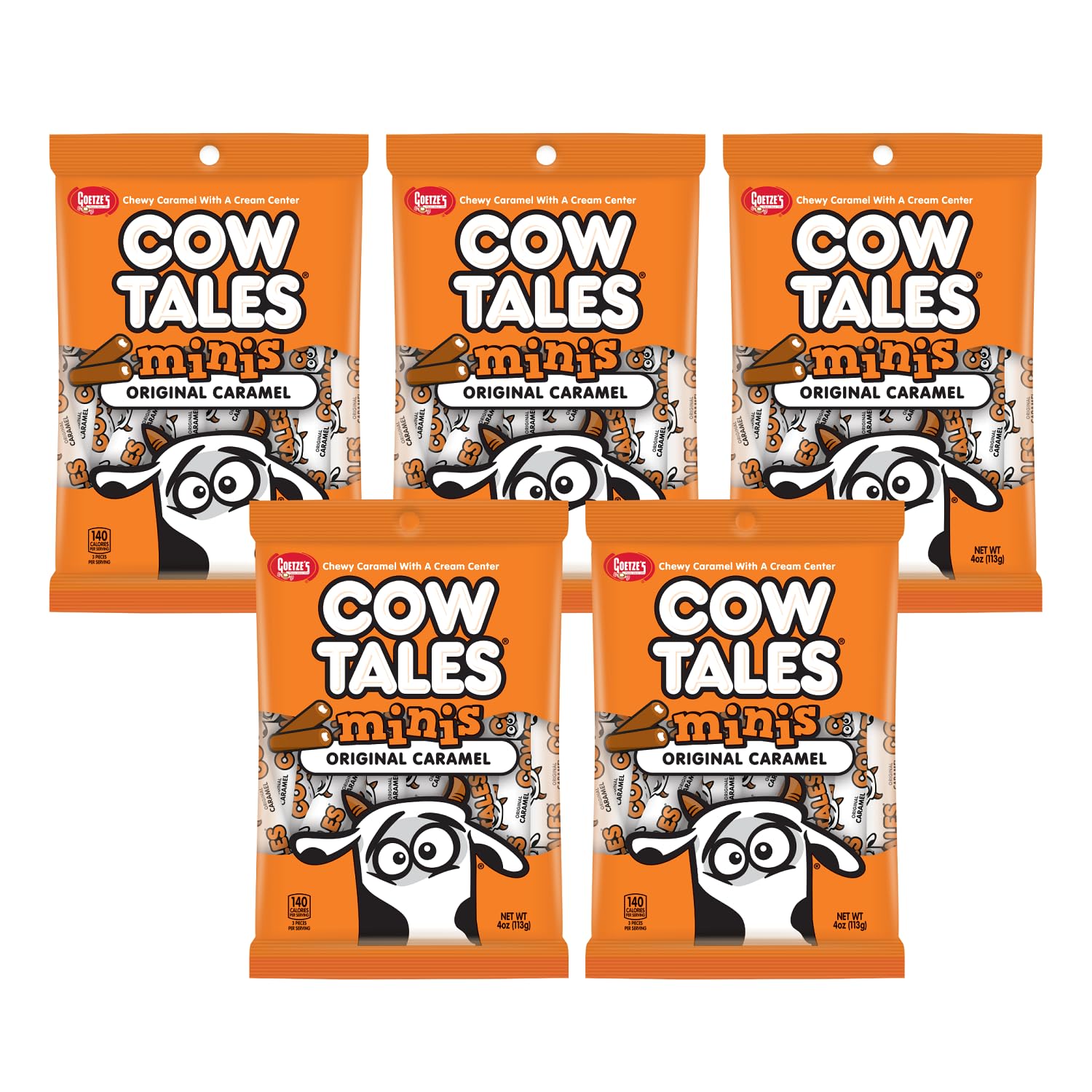Goetze's Candy Vanilla Cow Tales Minis - 4 Ounce Bags - 5 Pack - Fresh from the Factory
