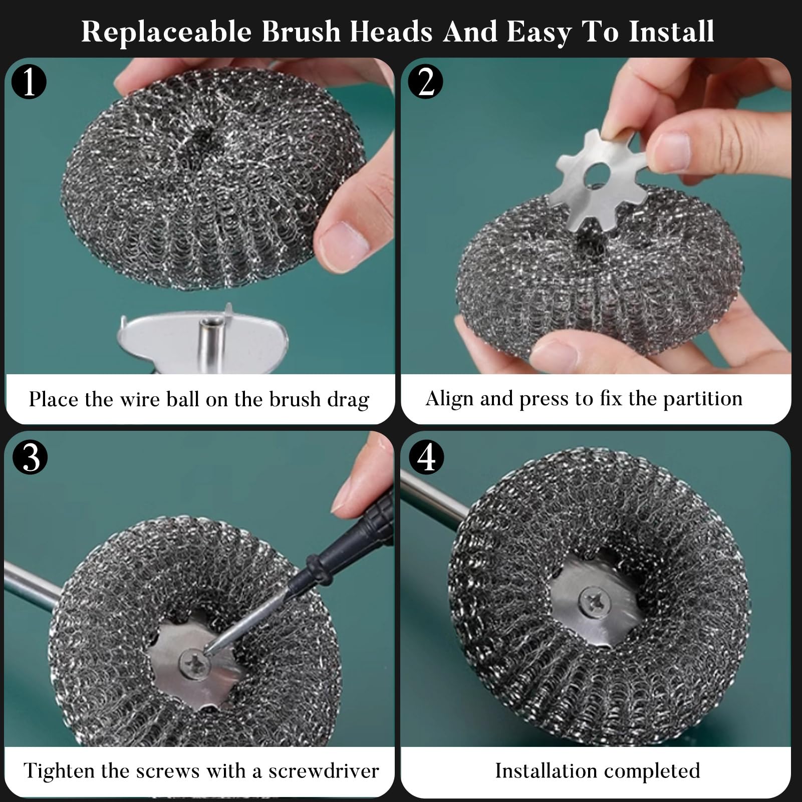 Éponges En Acier Inoxydable Avec Poignée Set De 4, Eponge