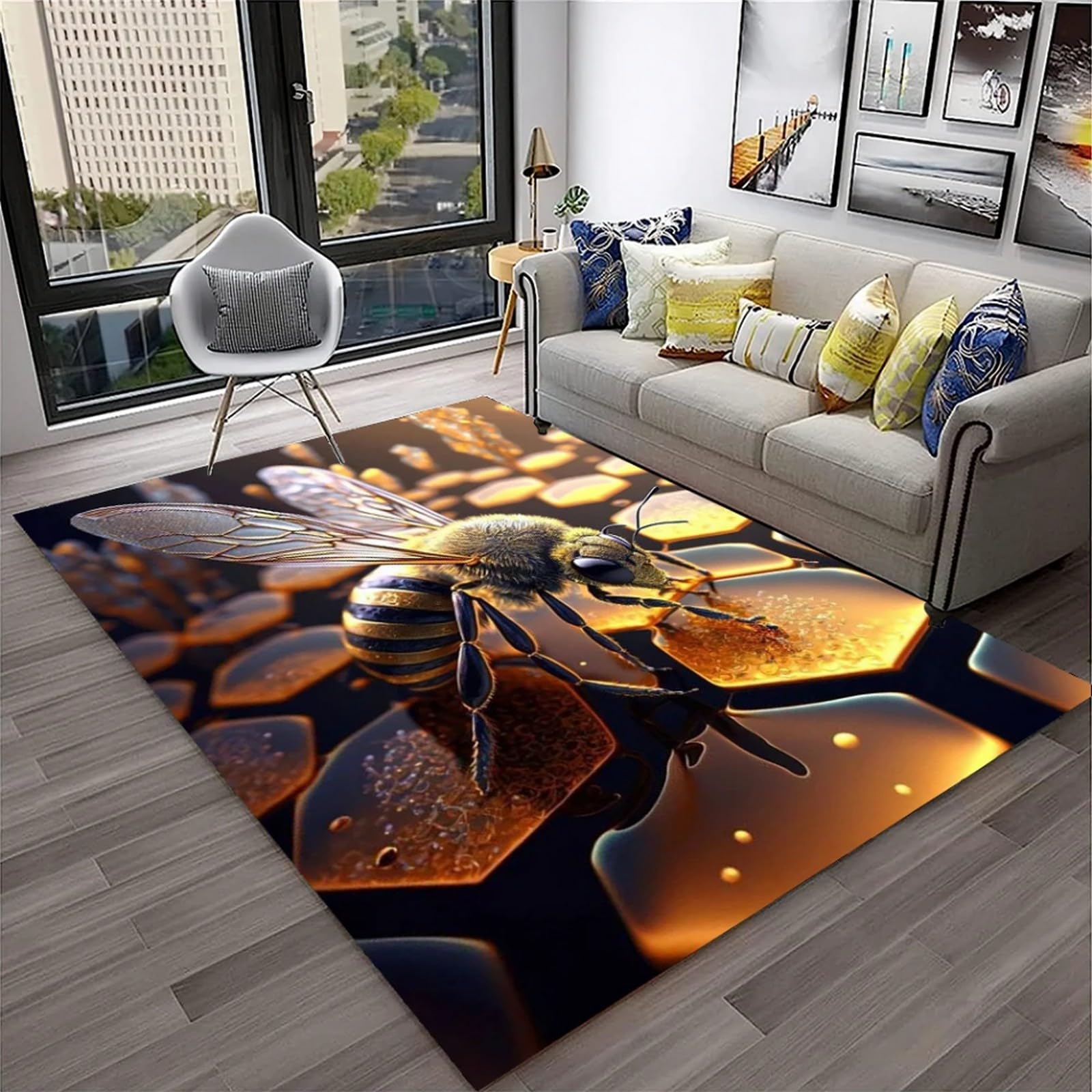 Tapis chambre et maison étude décor imprimé 3D abeille facile à nettoyer