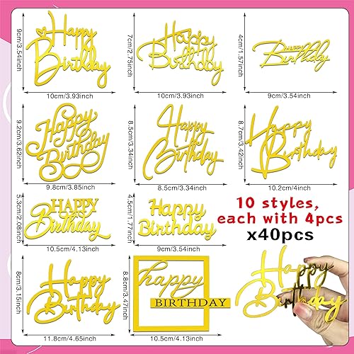 Miniatura 2 de 10 adornos dorados para tartas de cumpleaños, decoración de acrílico para tartas, decoración lateral para tartas, suministros de decoración de