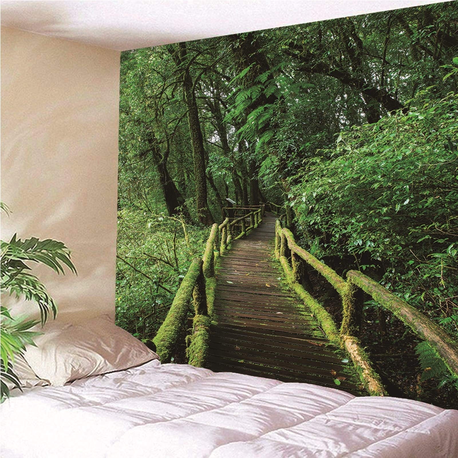Aeici Tapiz Tela Muro Playa, Tela Decoración Pared Sendero De Maderas Tapiz para Colgar Pared(300X260Cm)
