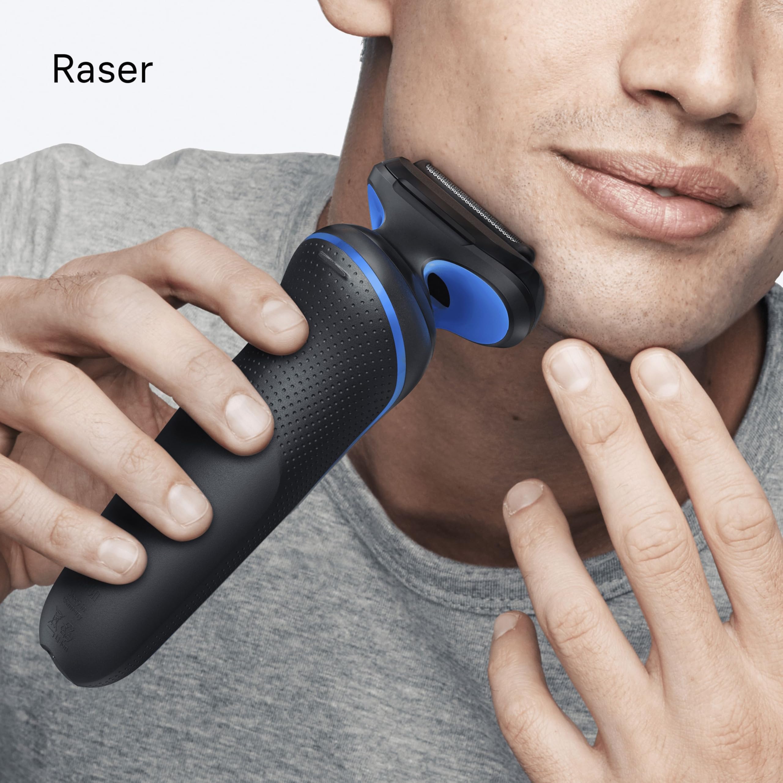 Braun Rasoir Electrique Homme Series 5 52-B7200CC Bleu, Etanche, Lames Flexibles Pour Raser Doucement Le Visage et La Barbe, 2 Modes De Rasage, Coffret Avec Station et Brosse De Nettoyage