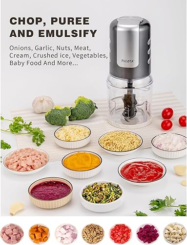 Miniatura 6 de PULOYA Mini procesador de alimentos 2 tazas pequeño picador eléctrico de alimentos 2 velocidades para verduras, carne, frutas y nueces con 4