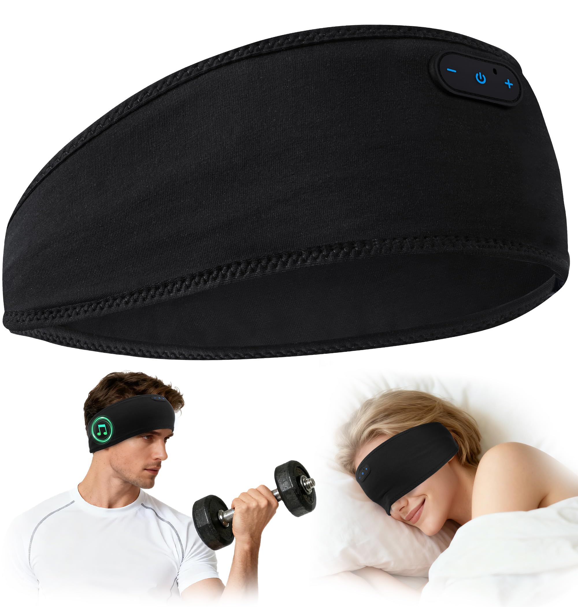 MUSICOZY Schlafkopfhörer,Schlaf Kopfhörer aus Bambus mit Bluetooth-Kopfhörern für Seitenschläfer,Kabellos Sport Kopfhörer Stirnband 16+STD für Yoga/Training/Reisen/Schlaflosigkeit