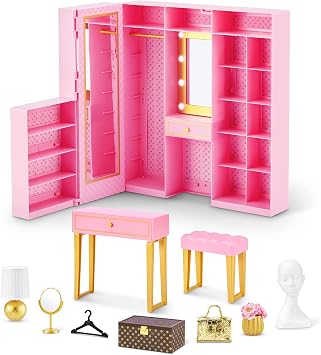 Mini Brands Mini Fashion Dream Wardrobe by ZURU with Exclusive Metallic Mini Fashion Bag and 25+ Storage Areas to Hold Doll Accessories Gift
