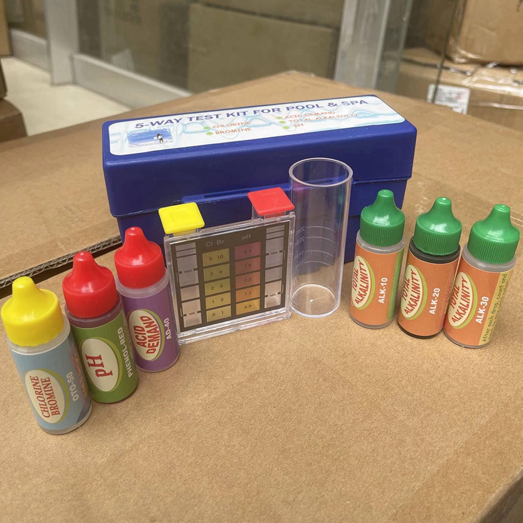 2X Kit di Test A 5 Vie per Piscina e SPA Acid Demand Alcalinità Totale Bromo PH Set di Test per La Qualità 'Acqua
