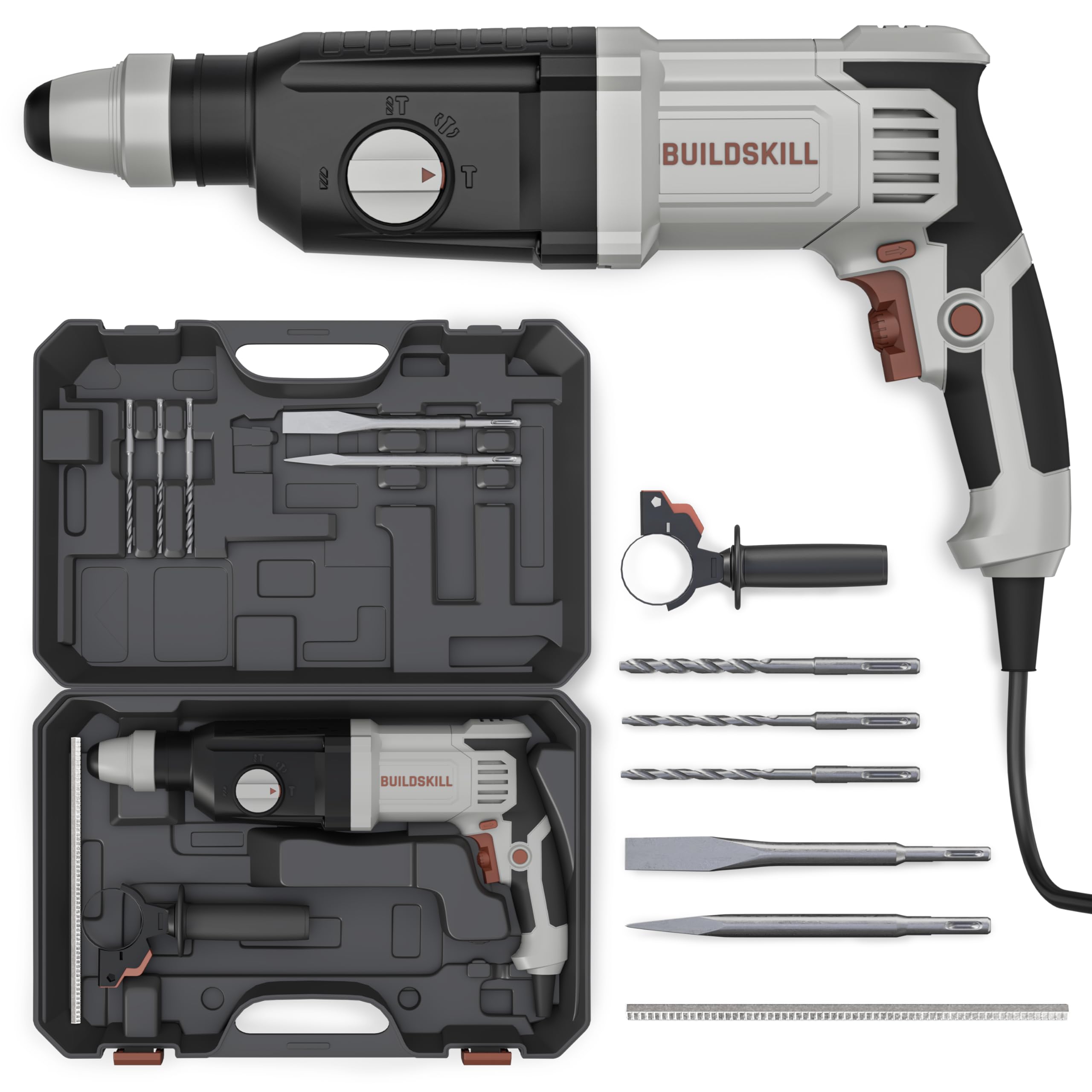 BUILDSKILL 850W Rotary Hammer Drill | 1100 RPM Copper Motor | 26mm SDS+ Chuck | 4900 BPM | 4 Modes| 3J Impact | Variable Speed | with 6/8/10mm Bits + Pointed & Flat Bits for Concrete, Metal & Wood-image-31