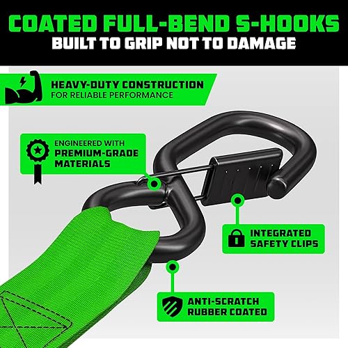 Miniatura 4 de RHINO USA Juego de correas de trinquete, resistencia a la rotura de 5,208 lbs - Incluye (4) lazos de trinquete resistentes con asas acolchadas y