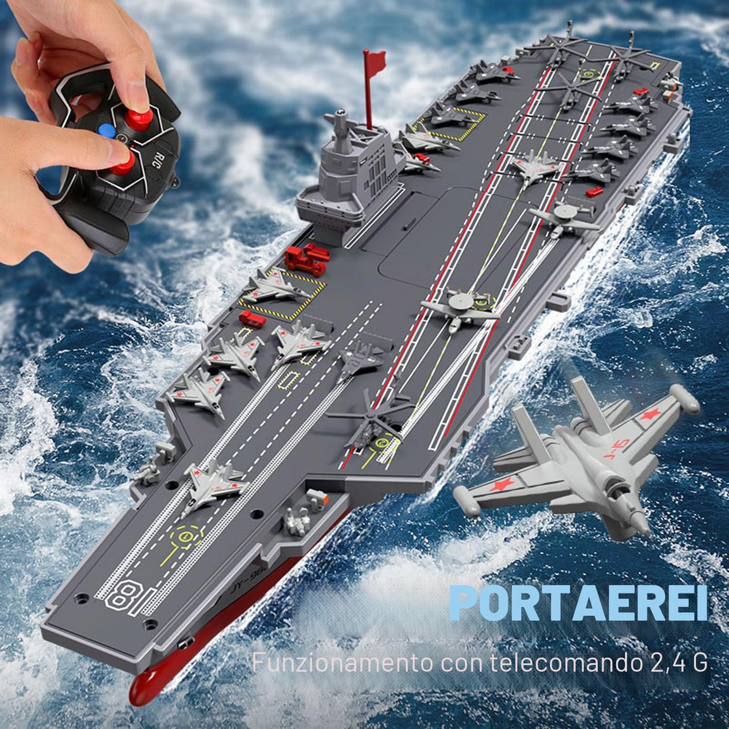 TOUCAN RC HOBBY Barca da 2,4 GHz RC ad alta velocità, nave da guerra telecomandata S19, giocattolo elettrico ad acqua, batteria RTR, doppio motore, ricarica USB, per esterni