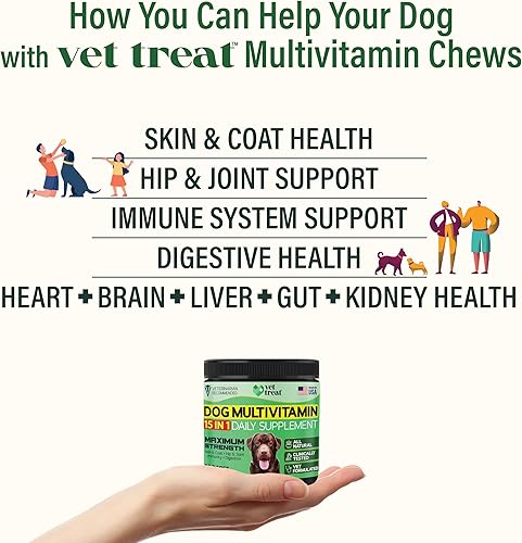 Miniatura 2 de Multivitamínico masticable para perros con glucosamina y aceite de salmón  Hecho en Estados Unidos  Suplemento para cachorros y adultos mayores  120