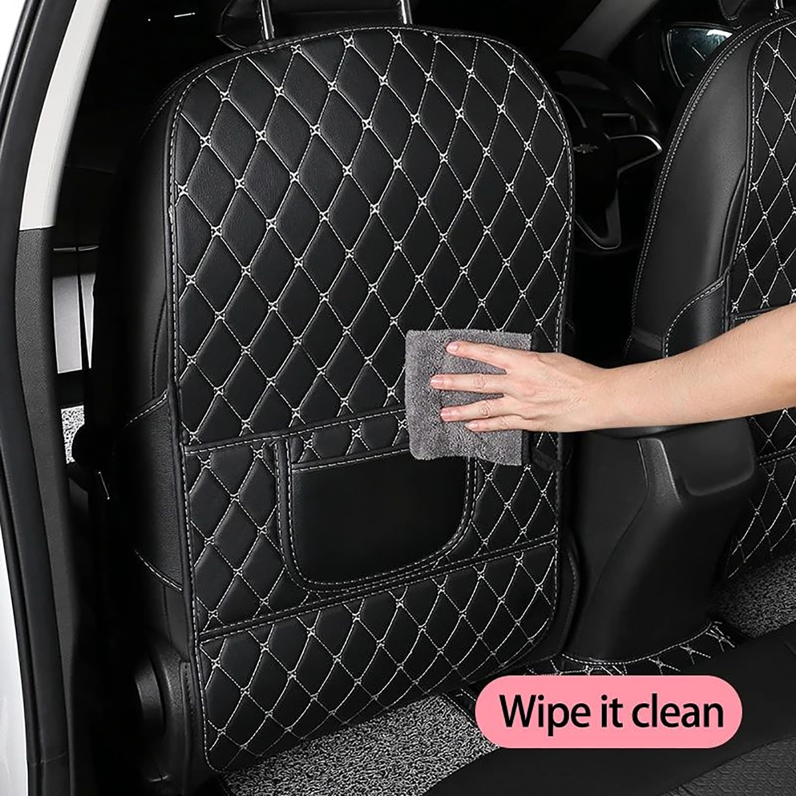 2 Piezas Protector Respaldo Asiento Coche para Seat Leon Ⅳ Sportstourer (Estate) 2020 2021 2022, Almohadillas Antipatadas de Asiento de Coche con Organizador,L-Pink