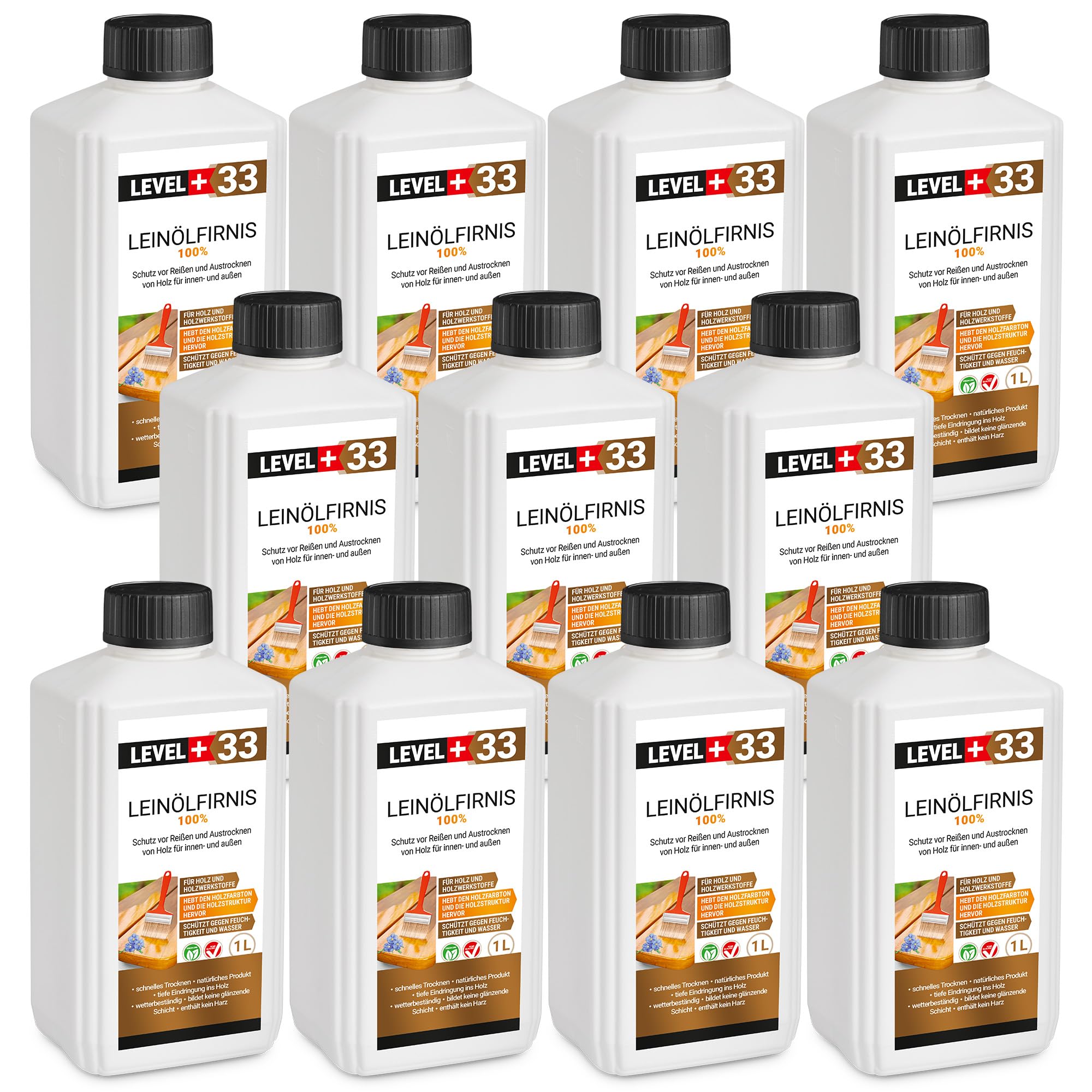 Huile de lin 11 x 1 litre, protection du bois, double cuisson, entretien du bois, huile pour bois, séchage rapide, protection naturelle du bois, sans résine RM33