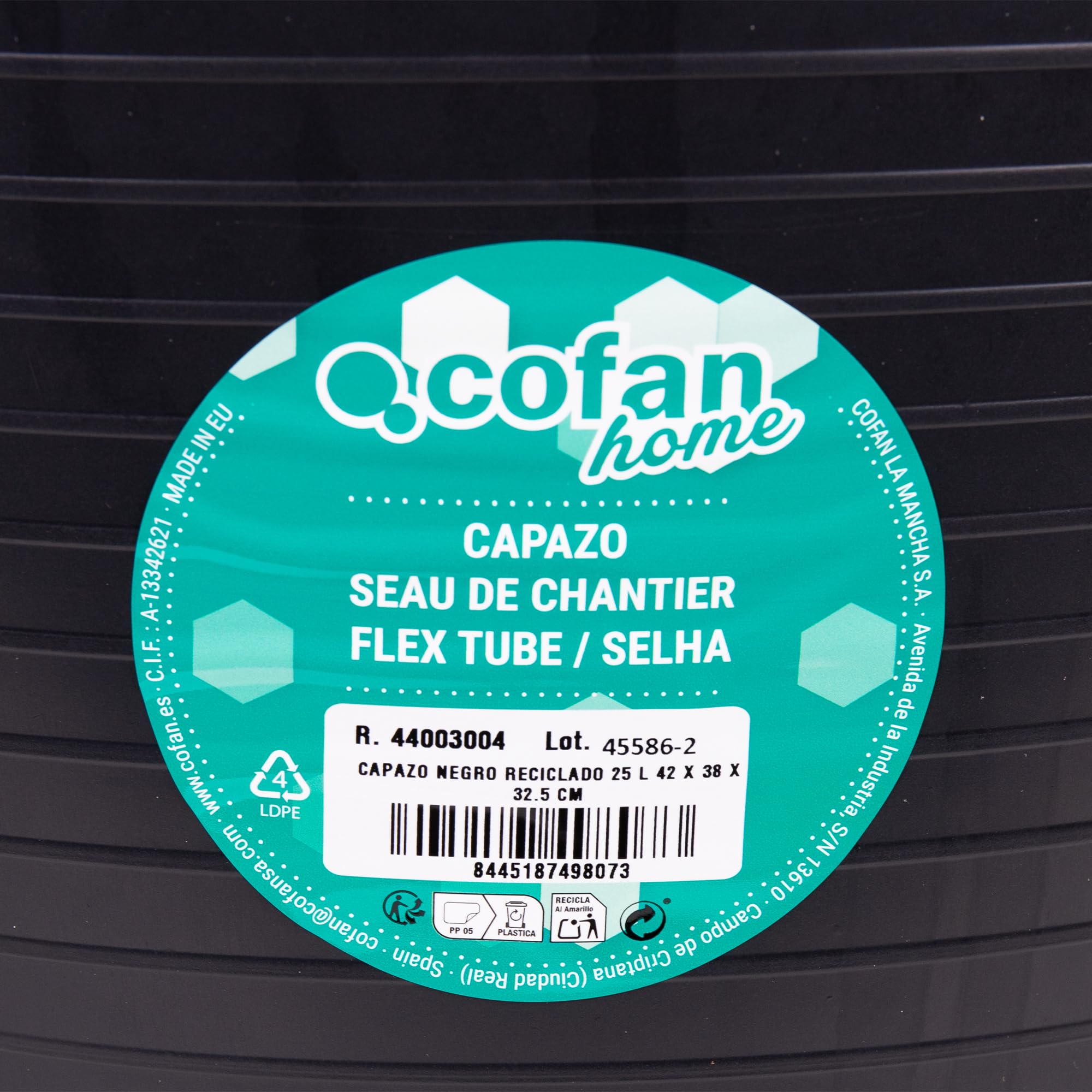 Cofan Pack de 12 Capazos Flexibles Reciclados 25 L Negro Obra Jardín Hogar