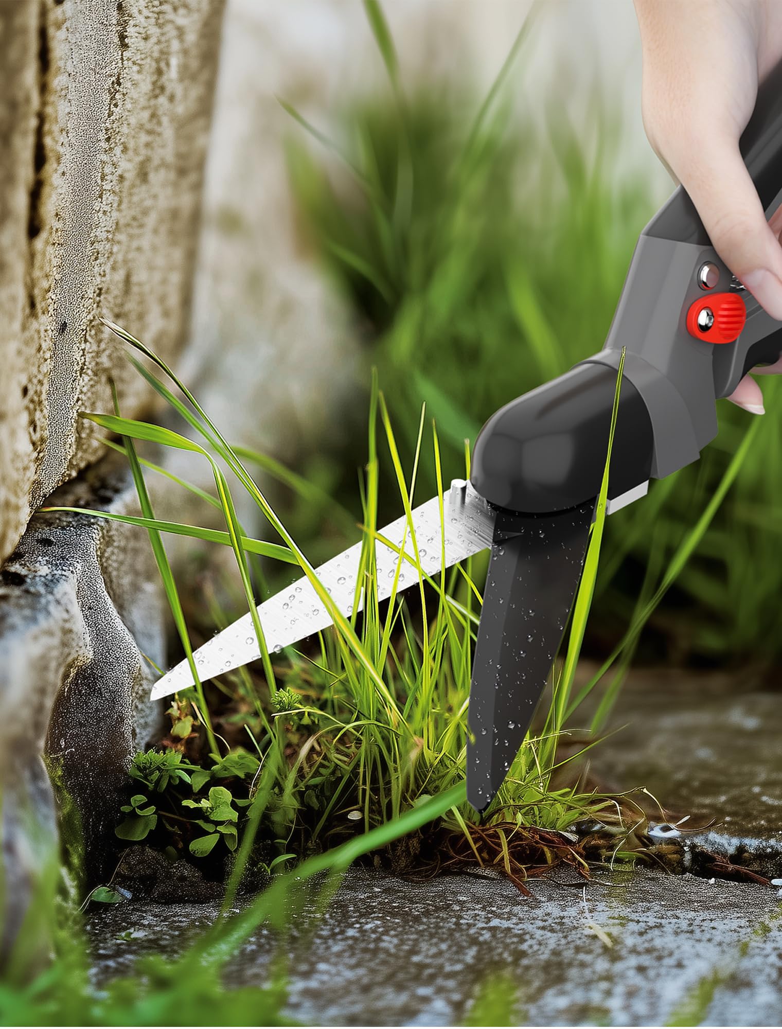 Cisailles à gazon, lames pivotantes à 340° en acier inoxydable, Comfort ciseaux de jardinage portatifs et tranchants avec tranchants orientables revêtement anti-adhésif