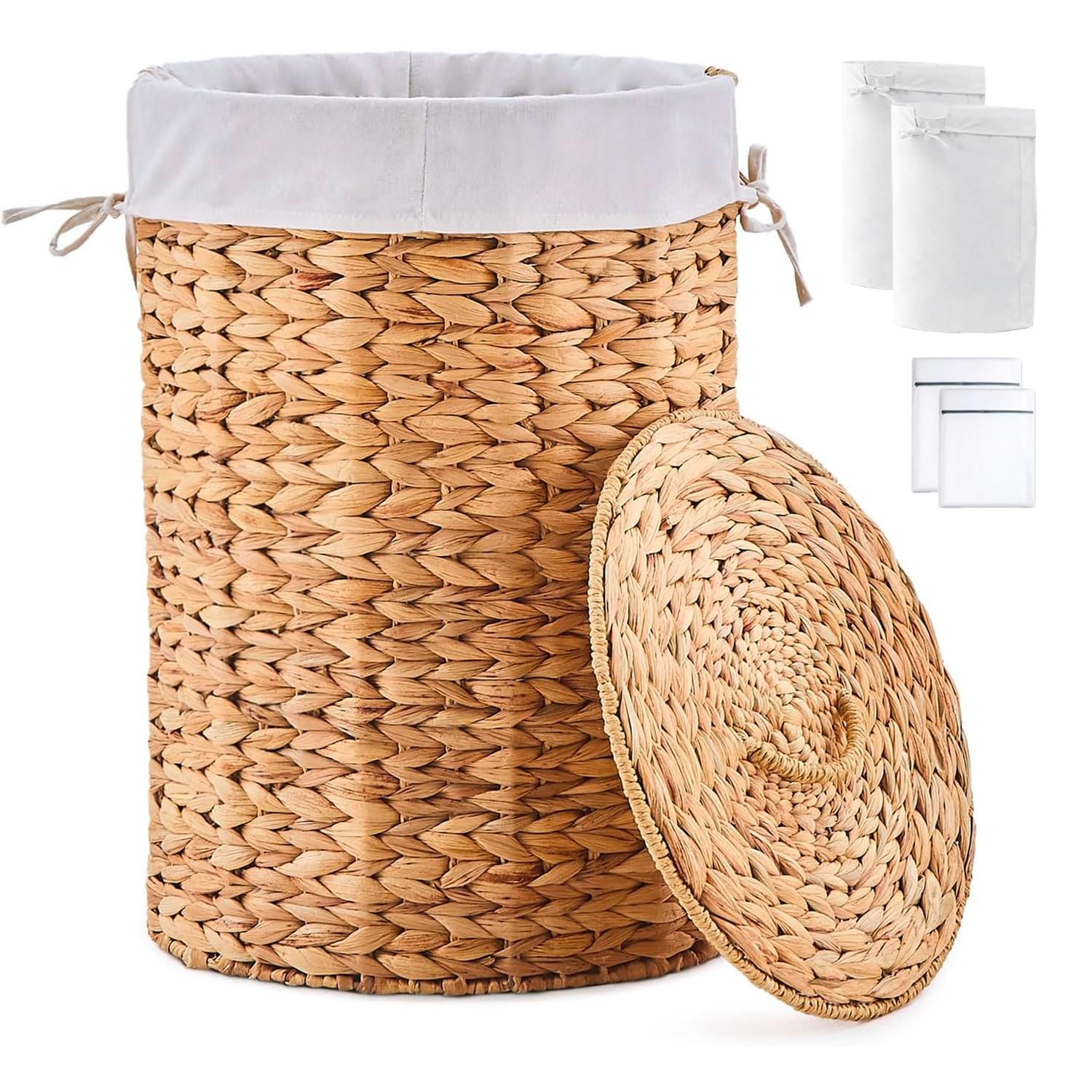 Amazon.com: Round Water Hyacinth Laundry Hamper with Lid